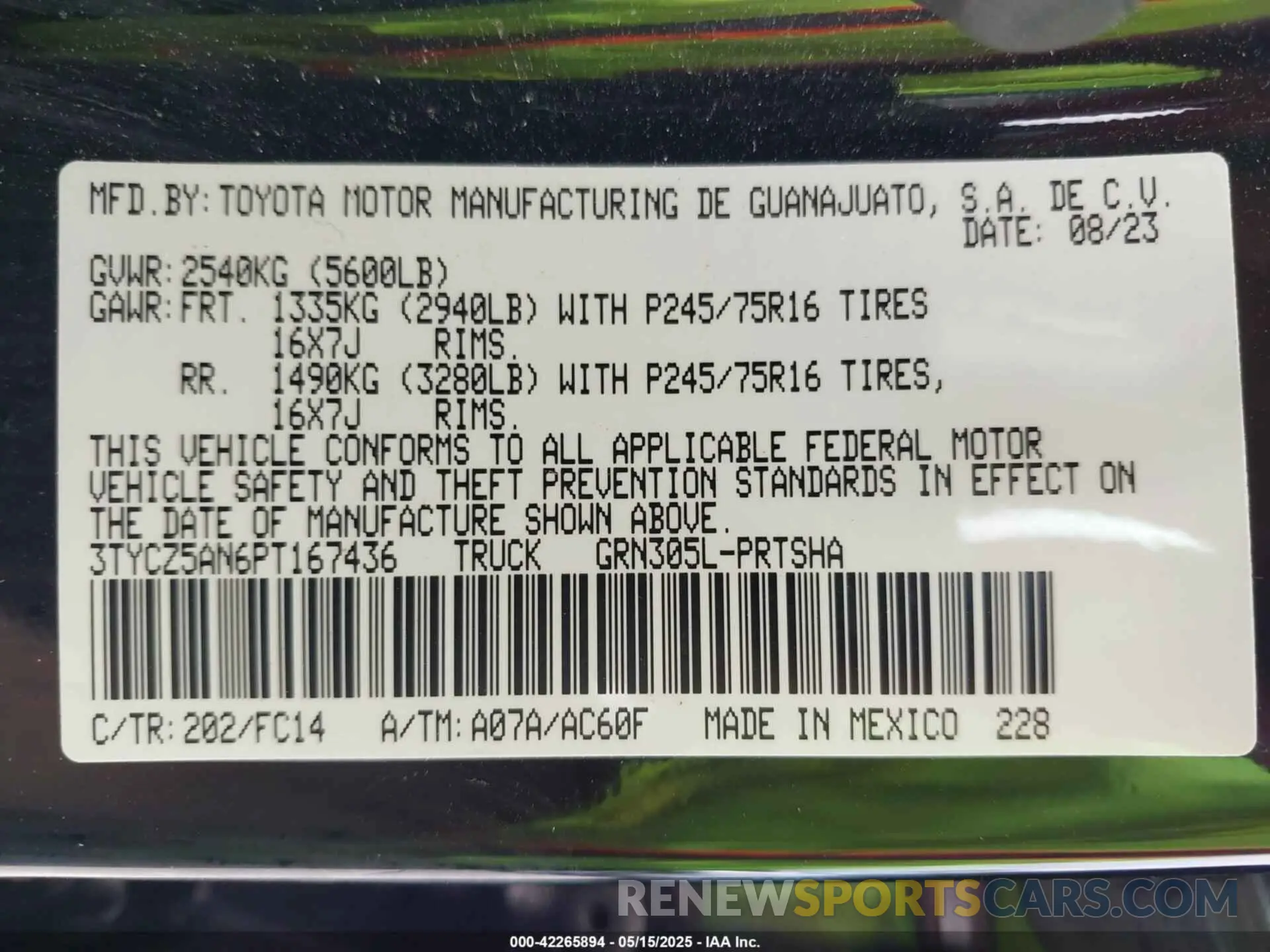 9 Photograph of a damaged car 3TYCZ5AN6PT167436 TOYOTA TACOMA 2023