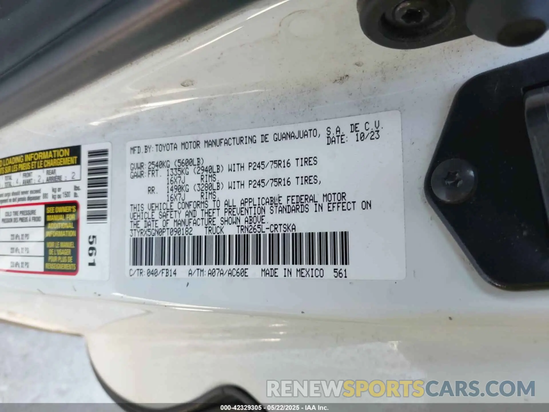 9 Photograph of a damaged car 3TYRX5GN0PT090182 TOYOTA TACOMA 2023