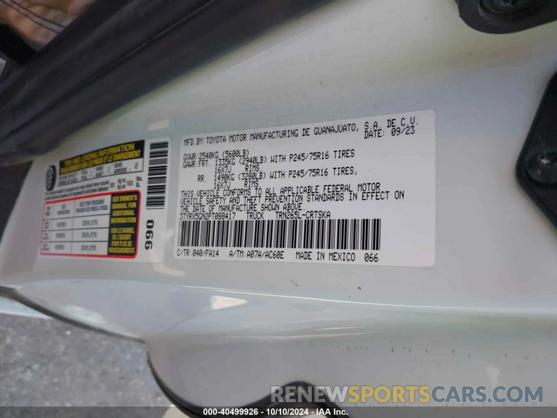 9 Photograph of a damaged car 3TYRX5GN2PT088417 TOYOTA TACOMA 2023