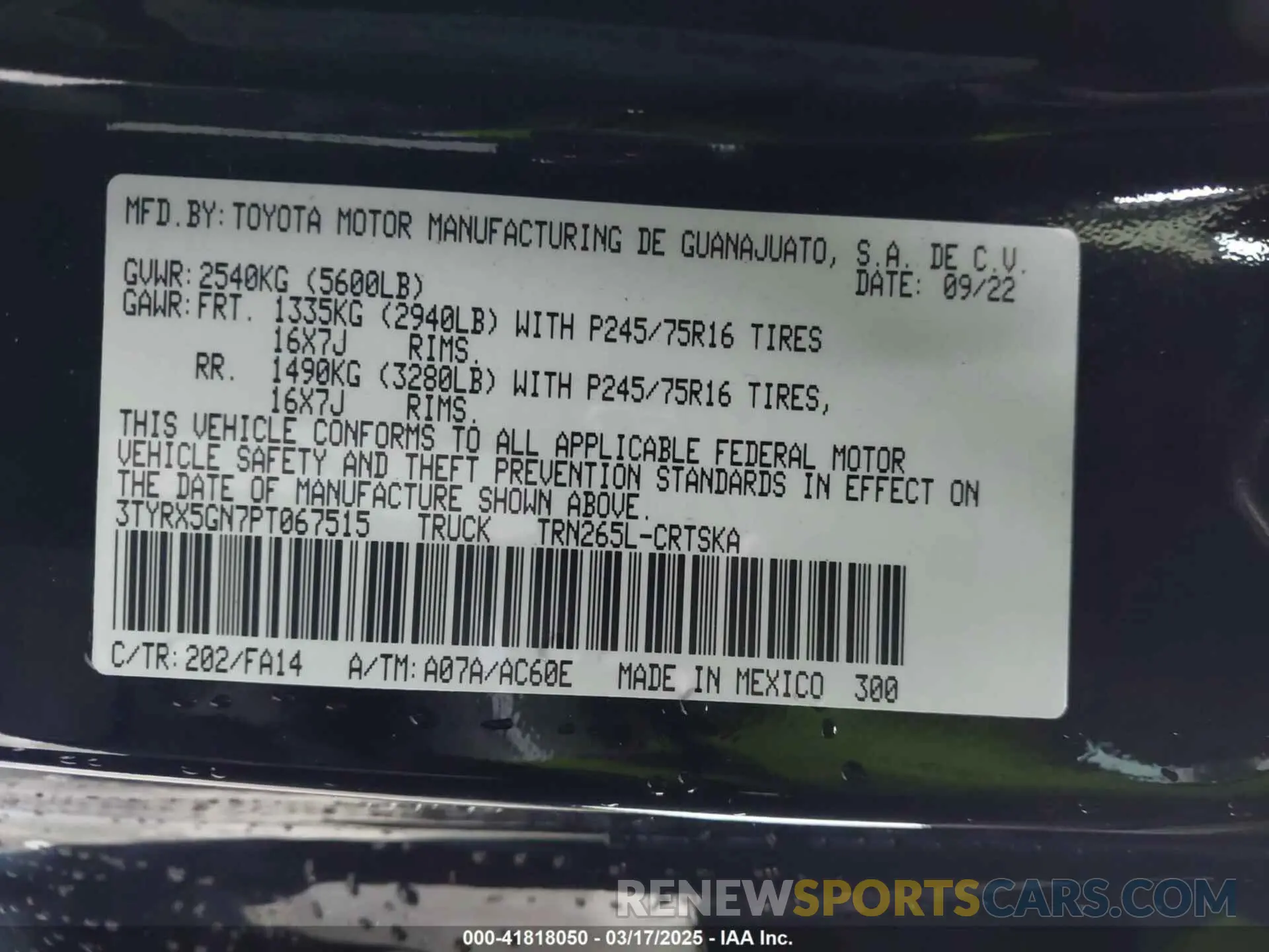 9 Photograph of a damaged car 3TYRX5GN7PT067515 TOYOTA TACOMA 2023