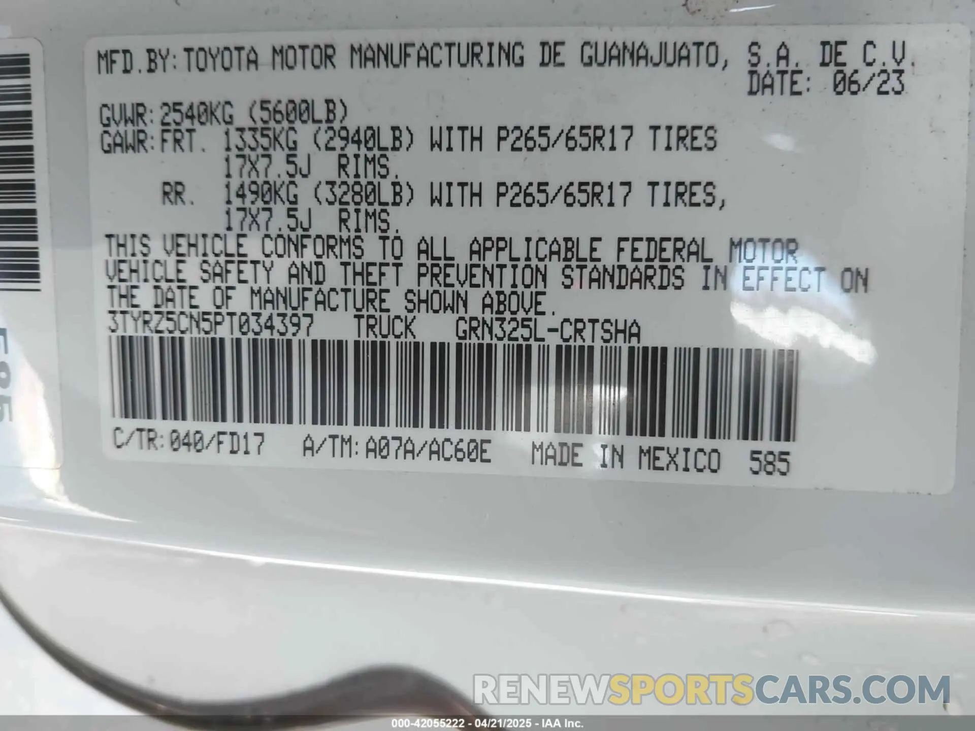 9 Photograph of a damaged car 3TYRZ5CN5PT034397 TOYOTA TACOMA 2023