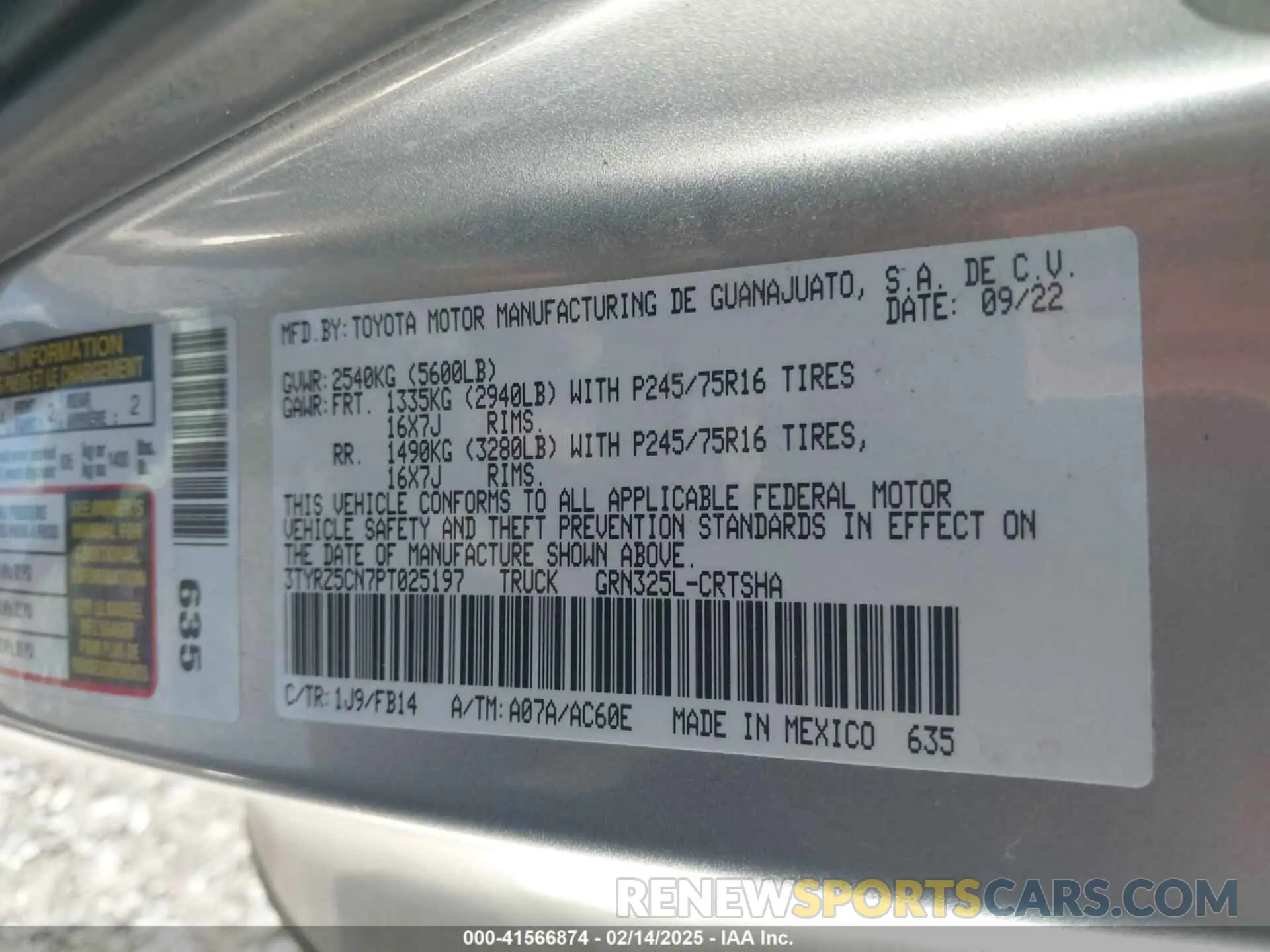 9 Photograph of a damaged car 3TYRZ5CN7PT025197 TOYOTA TACOMA 2023
