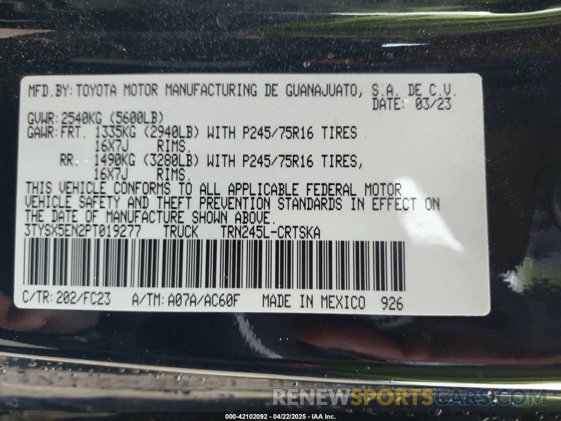 9 Photograph of a damaged car 3TYSX5EN2PT019277 TOYOTA TACOMA 2023
