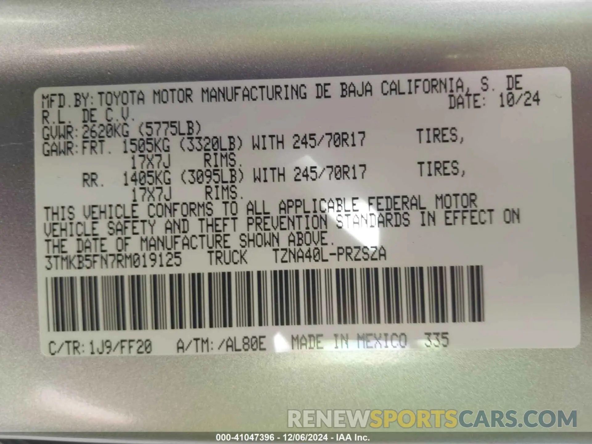 9 Photograph of a damaged car 3TMKB5FN7RM019125 TOYOTA TACOMA 2024