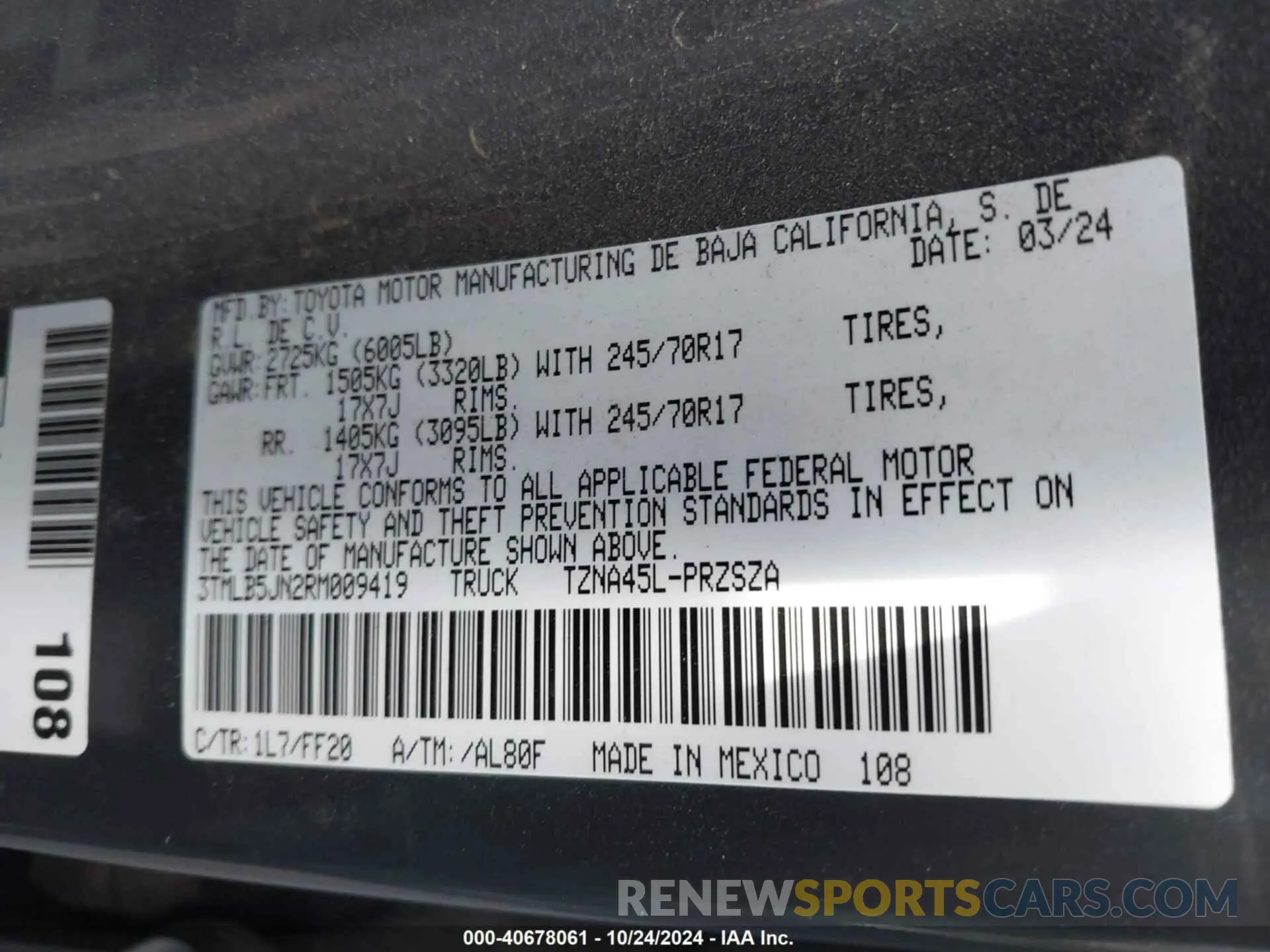 9 Photograph of a damaged car 3TMLB5JN2RM009419 TOYOTA TACOMA 2024
