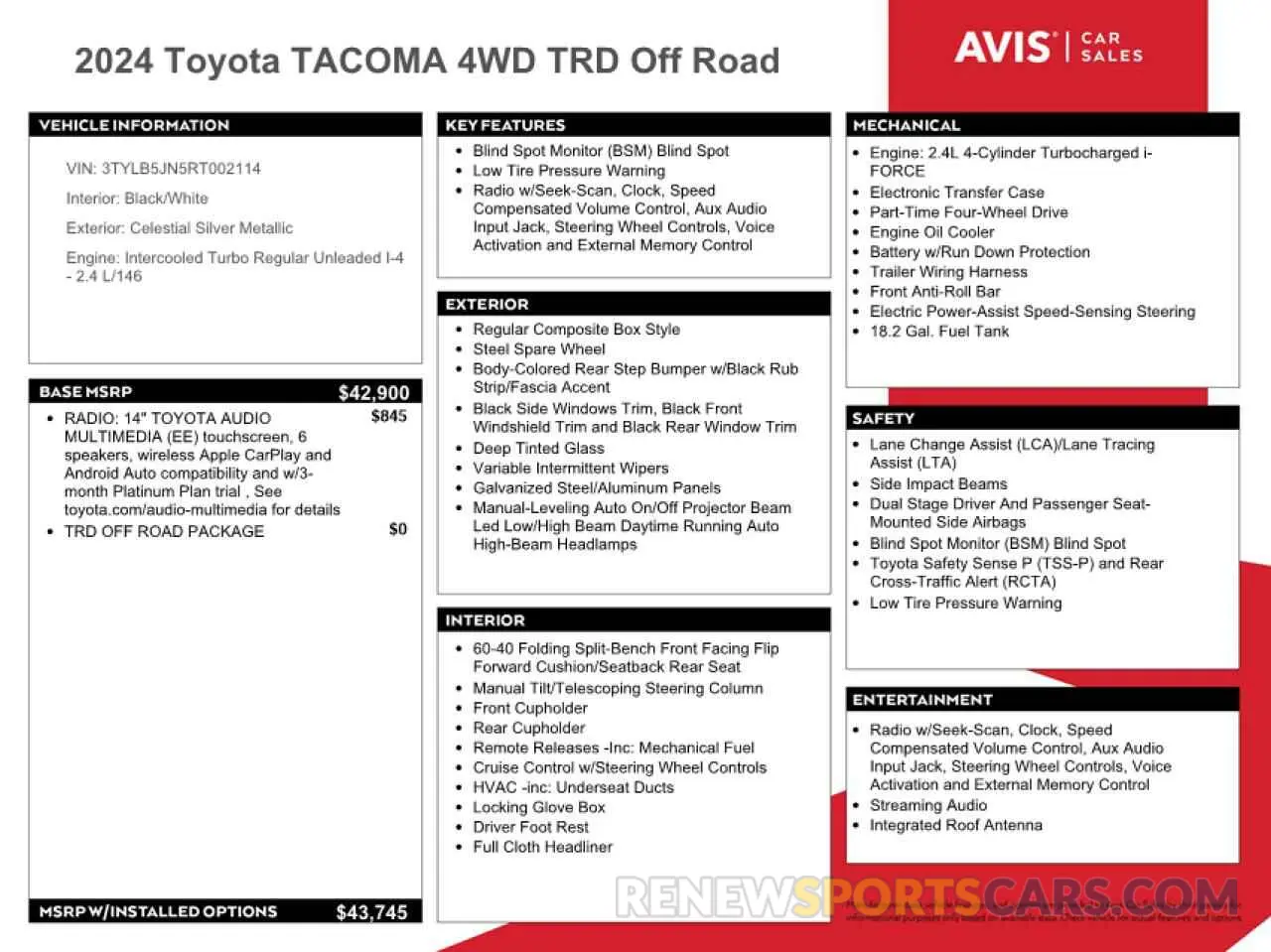 12 Photograph of a damaged car 3TYLB5JN5RT002114 TOYOTA TACOMA 2024