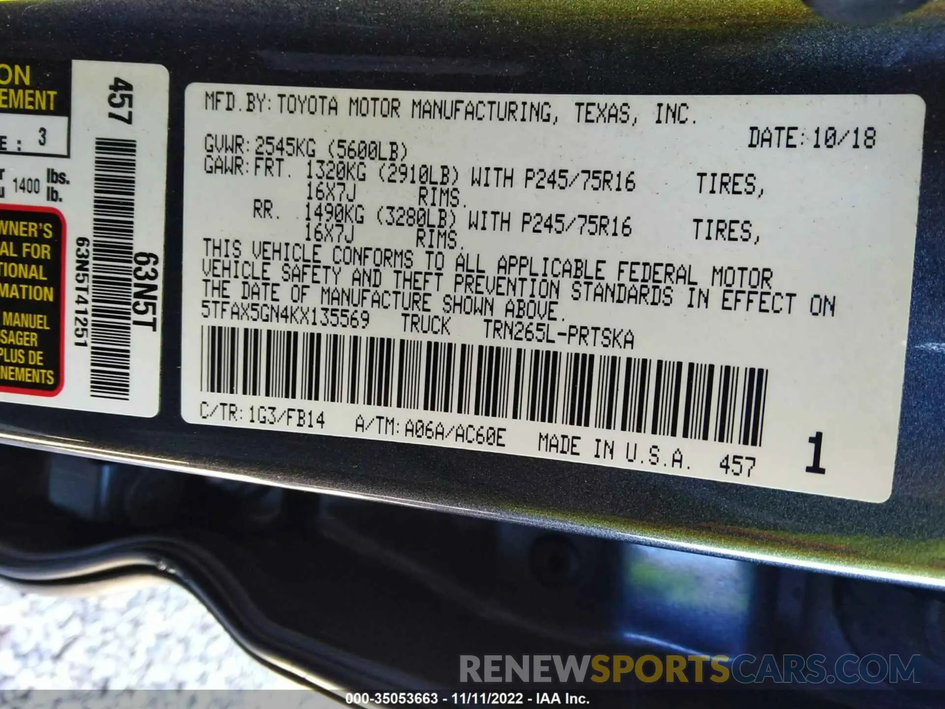9 Photograph of a damaged car 5TFAX5GN4KX135569 TOYOTA TACOMA 2WD 2019