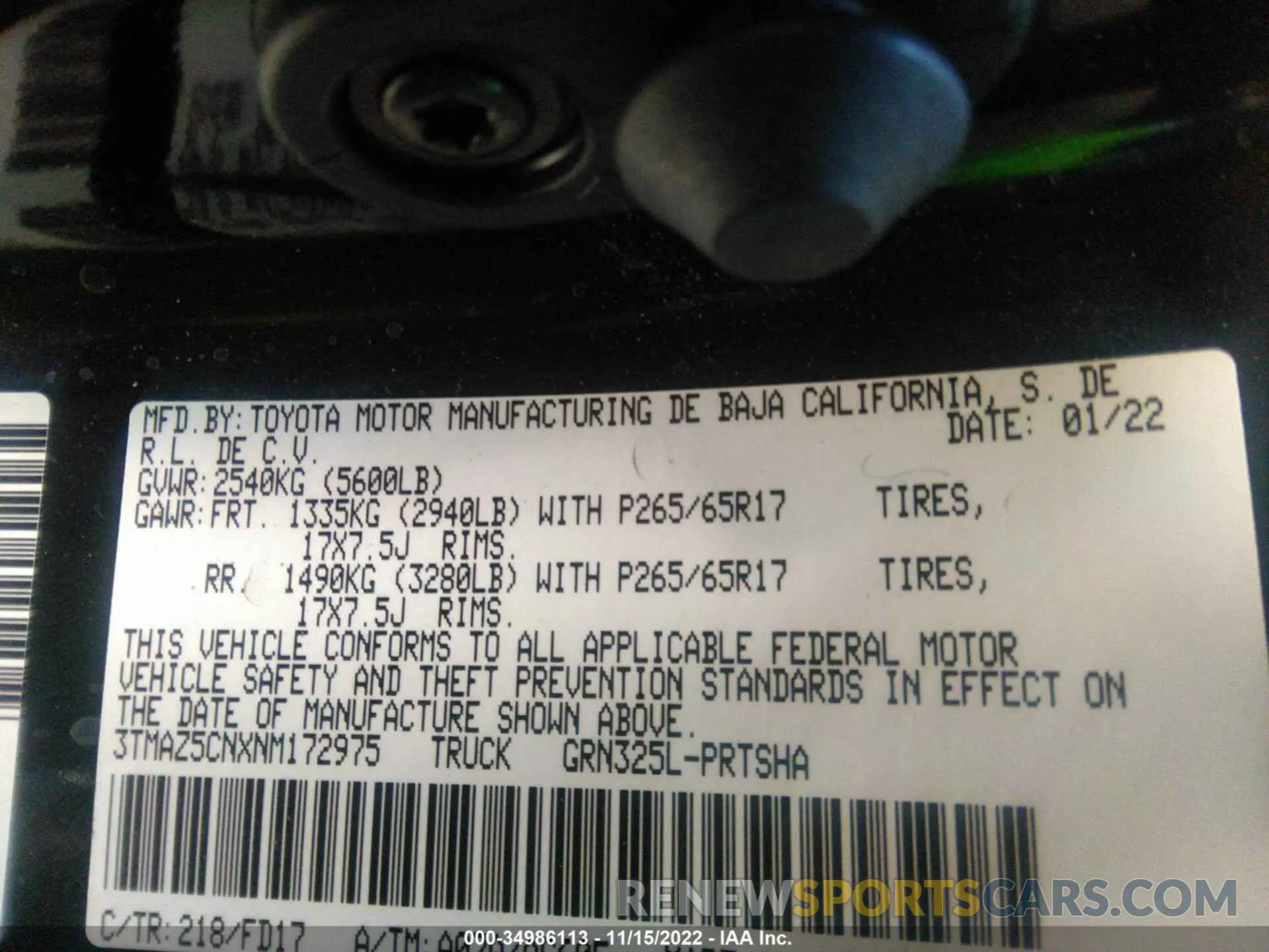 9 Photograph of a damaged car 3TMAZ5CNXNM172975 TOYOTA TACOMA 2WD 2022