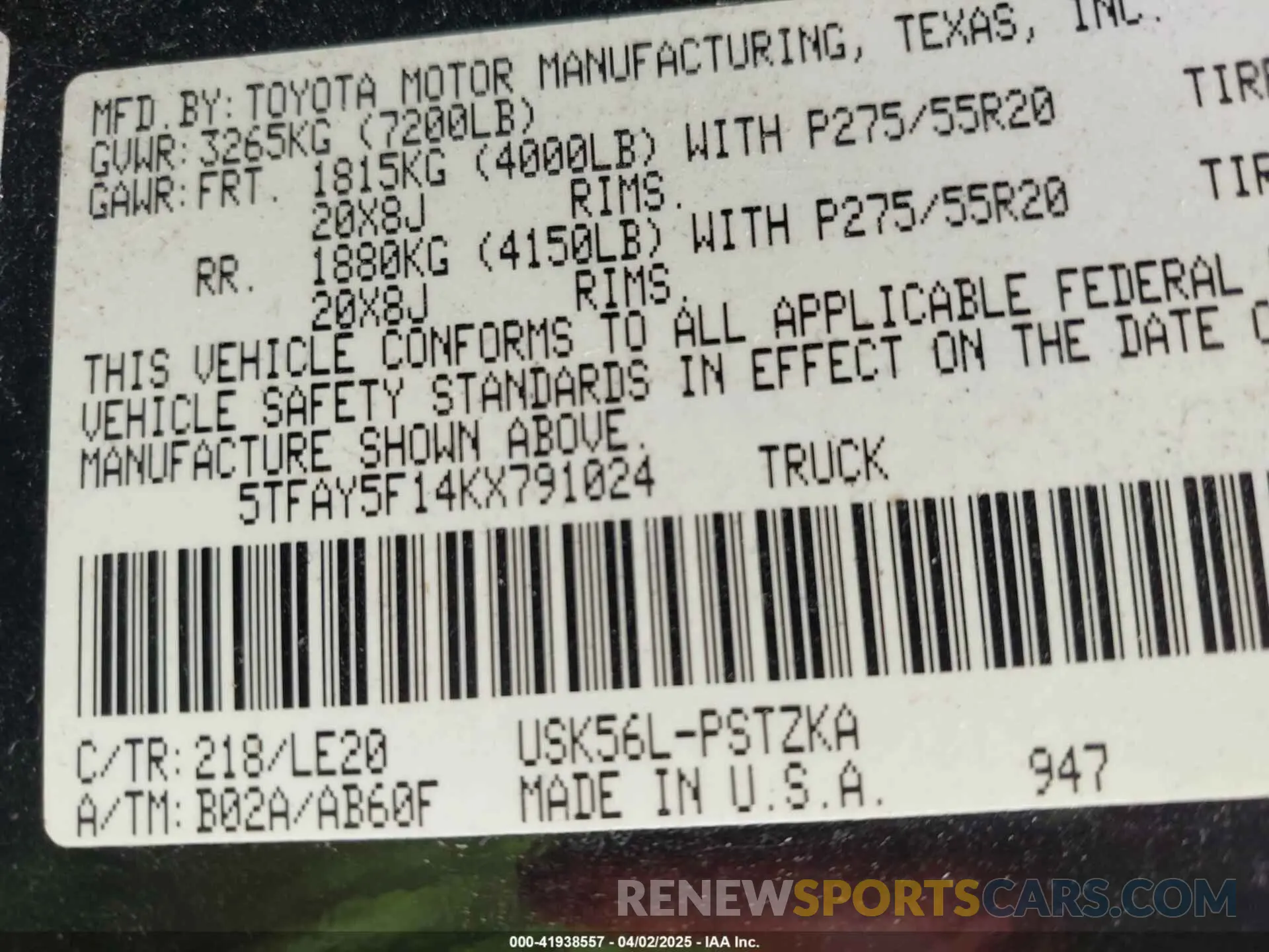 9 Photograph of a damaged car 5TFAY5F14KX791024 TOYOTA TUNDRA 2019