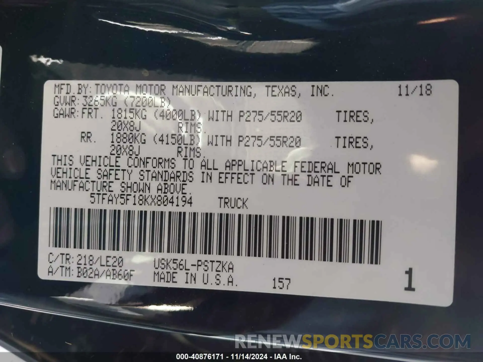 9 Photograph of a damaged car 5TFAY5F18KX804194 TOYOTA TUNDRA 2019