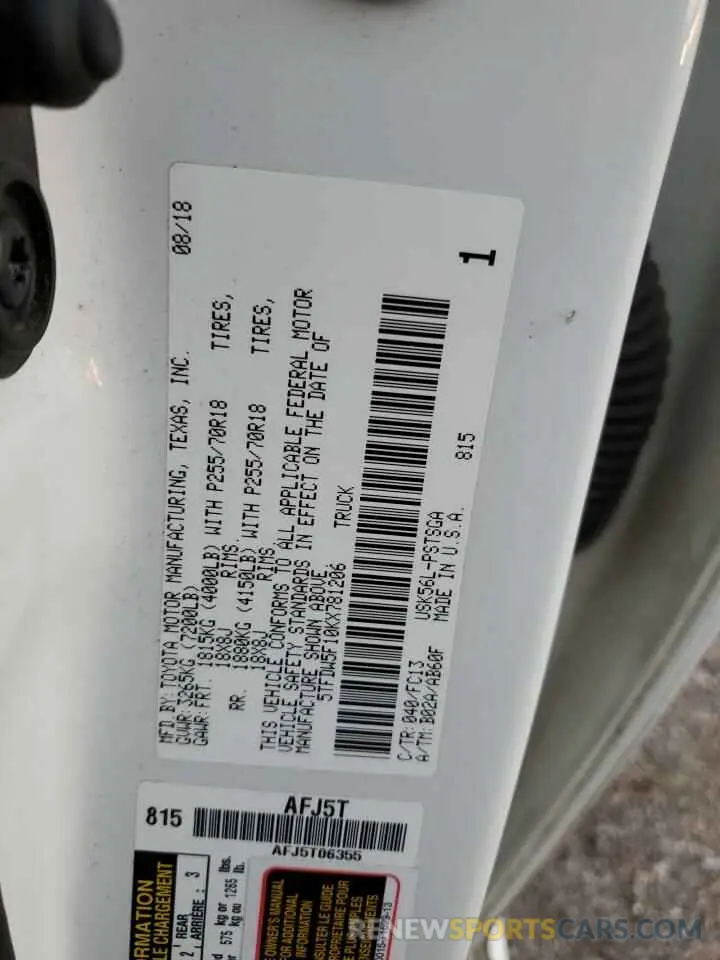 12 Photograph of a damaged car 5TFDW5F10KX781206 TOYOTA TUNDRA 2019