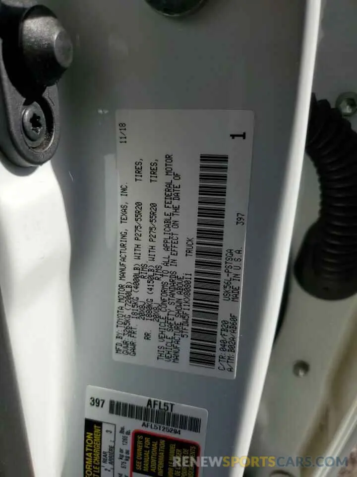 12 Photograph of a damaged car 5TFDW5F11KX808011 TOYOTA TUNDRA 2019