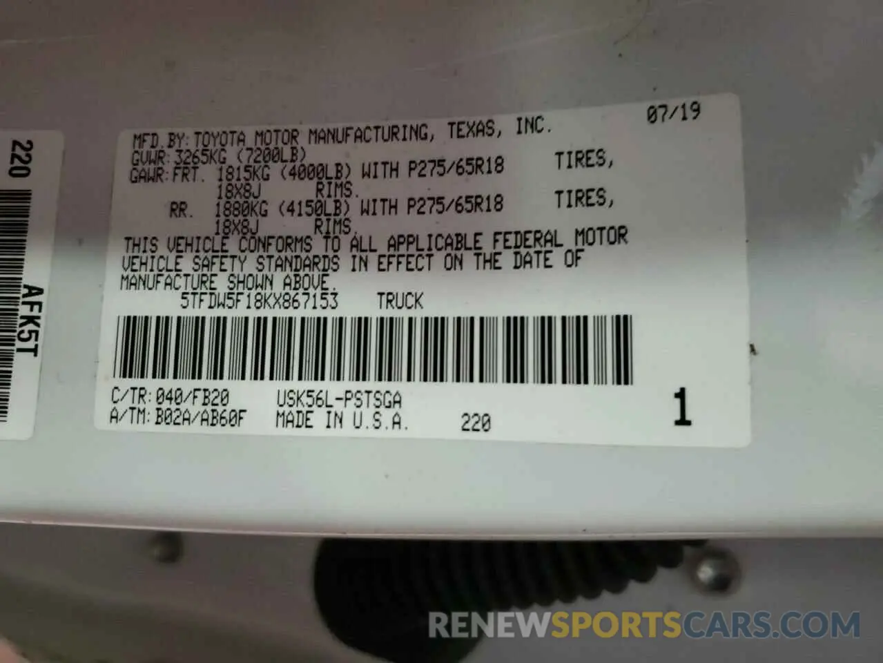 14 Photograph of a damaged car 5TFDW5F18KX867153 TOYOTA TUNDRA 2019