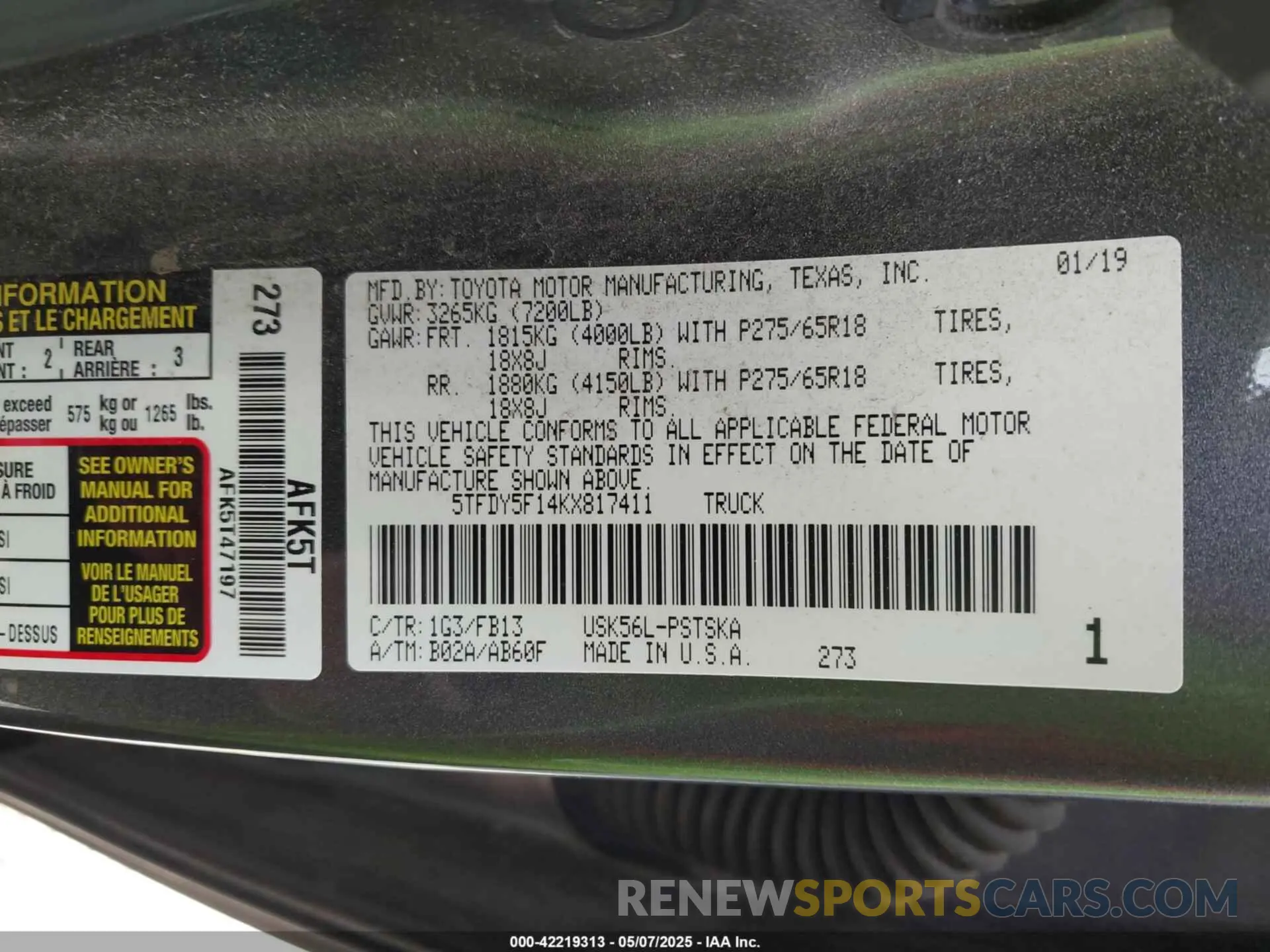 9 Photograph of a damaged car 5TFDY5F14KX817411 TOYOTA TUNDRA 2019