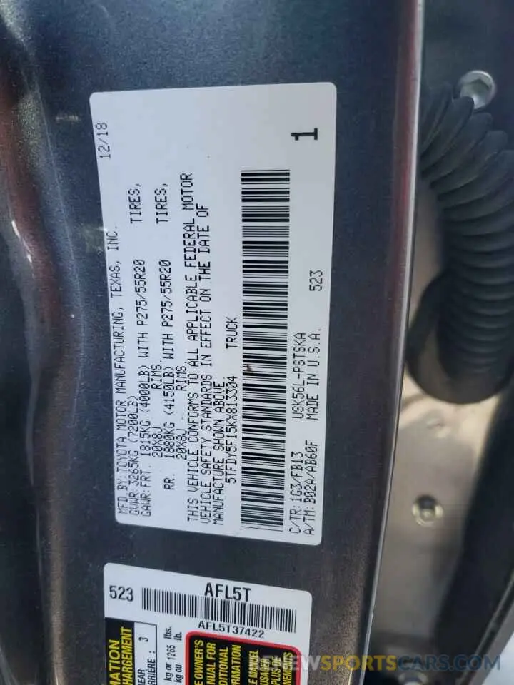 13 Photograph of a damaged car 5TFDY5F15KX813304 TOYOTA TUNDRA 2019