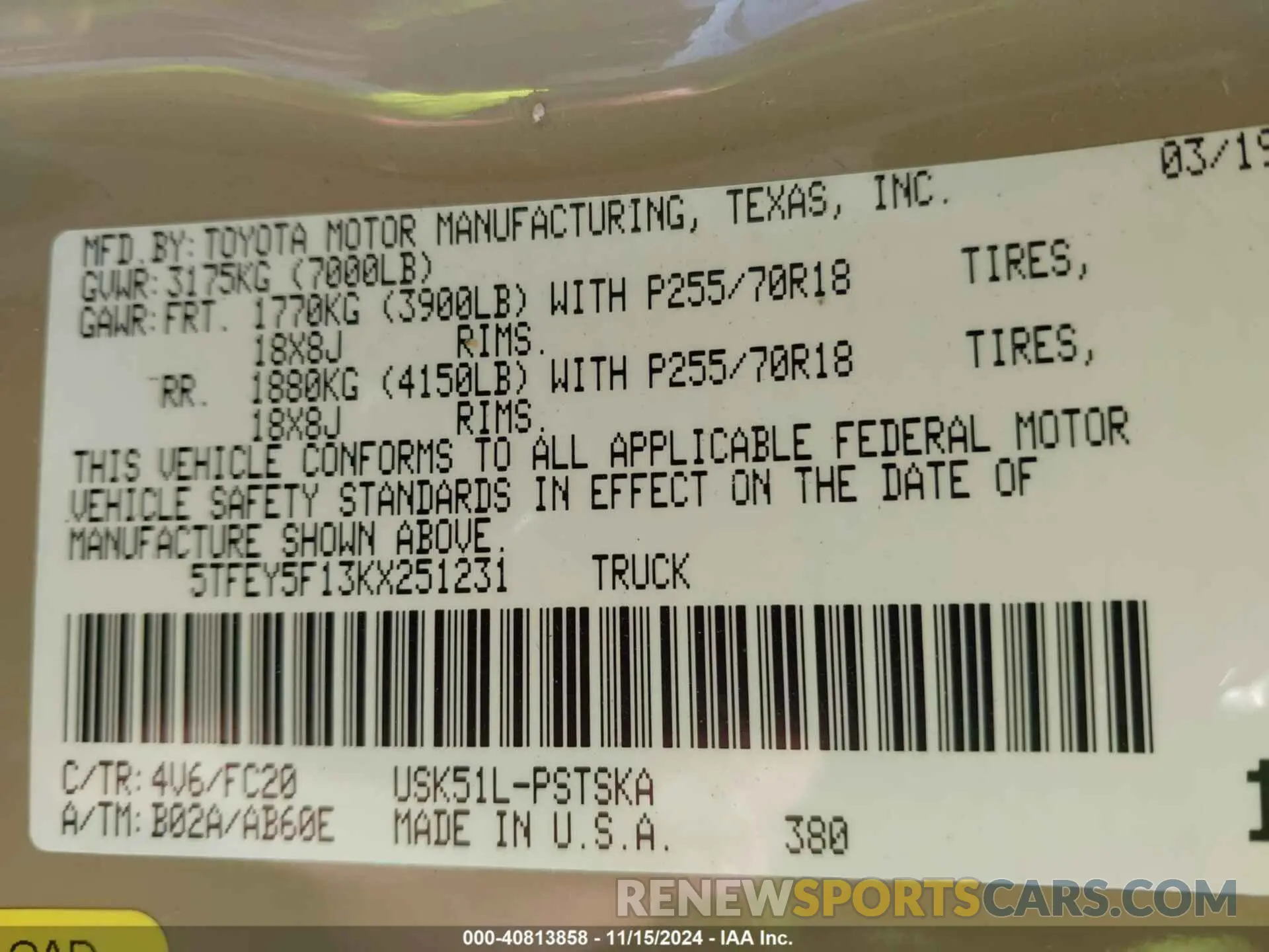 9 Photograph of a damaged car 5TFEY5F13KX251231 TOYOTA TUNDRA 2019