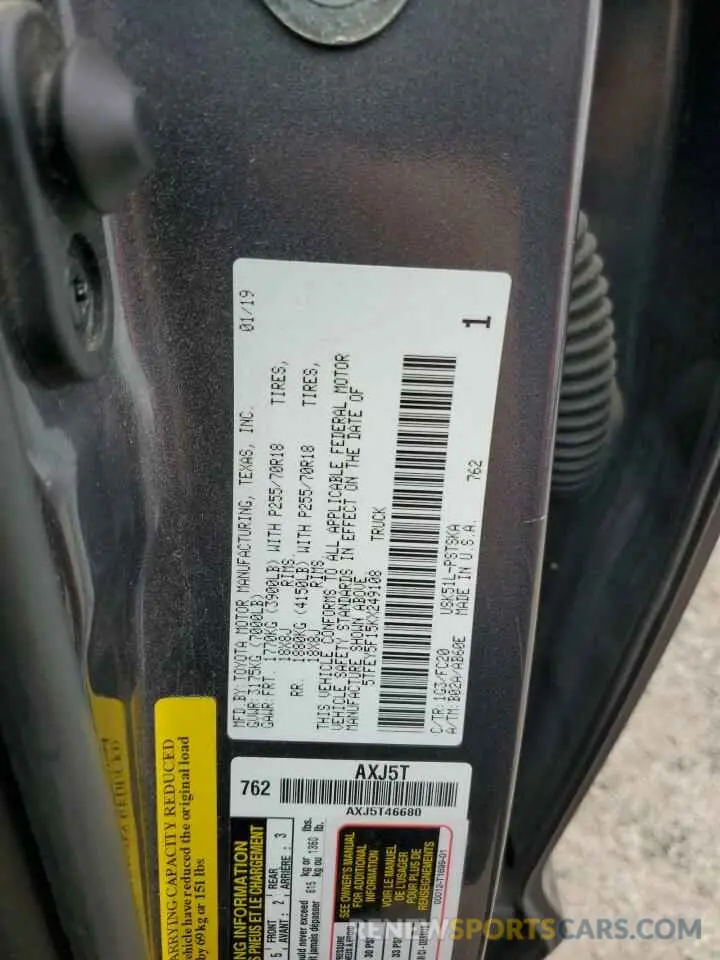 13 Photograph of a damaged car 5TFEY5F15KX249108 TOYOTA TUNDRA 2019