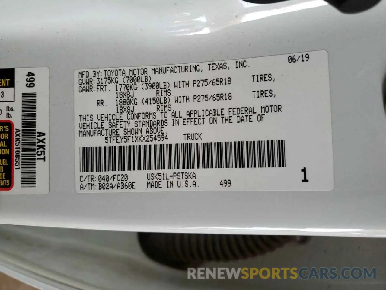 14 Photograph of a damaged car 5TFEY5F1XKX254594 TOYOTA TUNDRA 2019