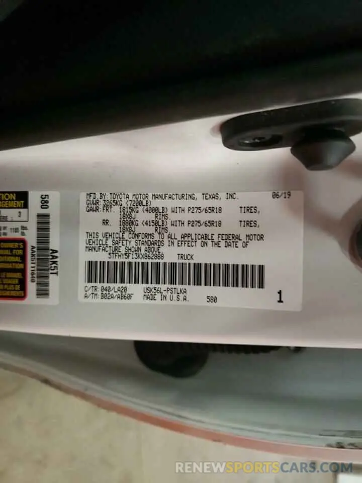 14 Photograph of a damaged car 5TFHY5F13KX862888 TOYOTA TUNDRA 2019