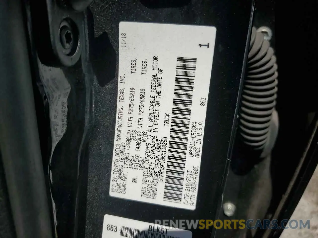 13 Photograph of a damaged car 5TFRM5F18KX138260 TOYOTA TUNDRA 2019
