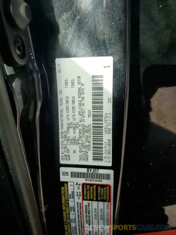 13 Photograph of a damaged car 5TFRY5F19KX250232 TOYOTA TUNDRA 2019