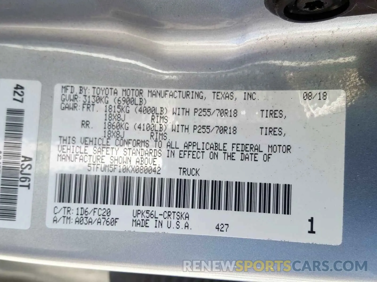 10 Photograph of a damaged car 5TFUM5F10KX080042 TOYOTA TUNDRA 2019