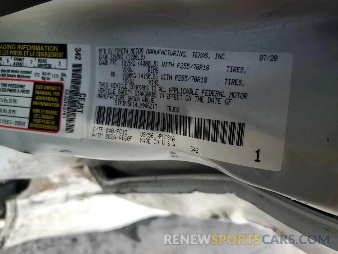 12 Photograph of a damaged car 5TFDY5F14LX946217 TOYOTA TUNDRA 2020