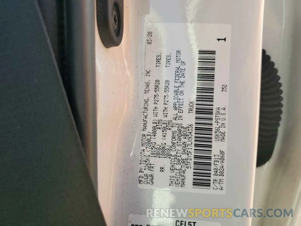 14 Photograph of a damaged car 5TFDY5F17LX934336 TOYOTA TUNDRA 2020