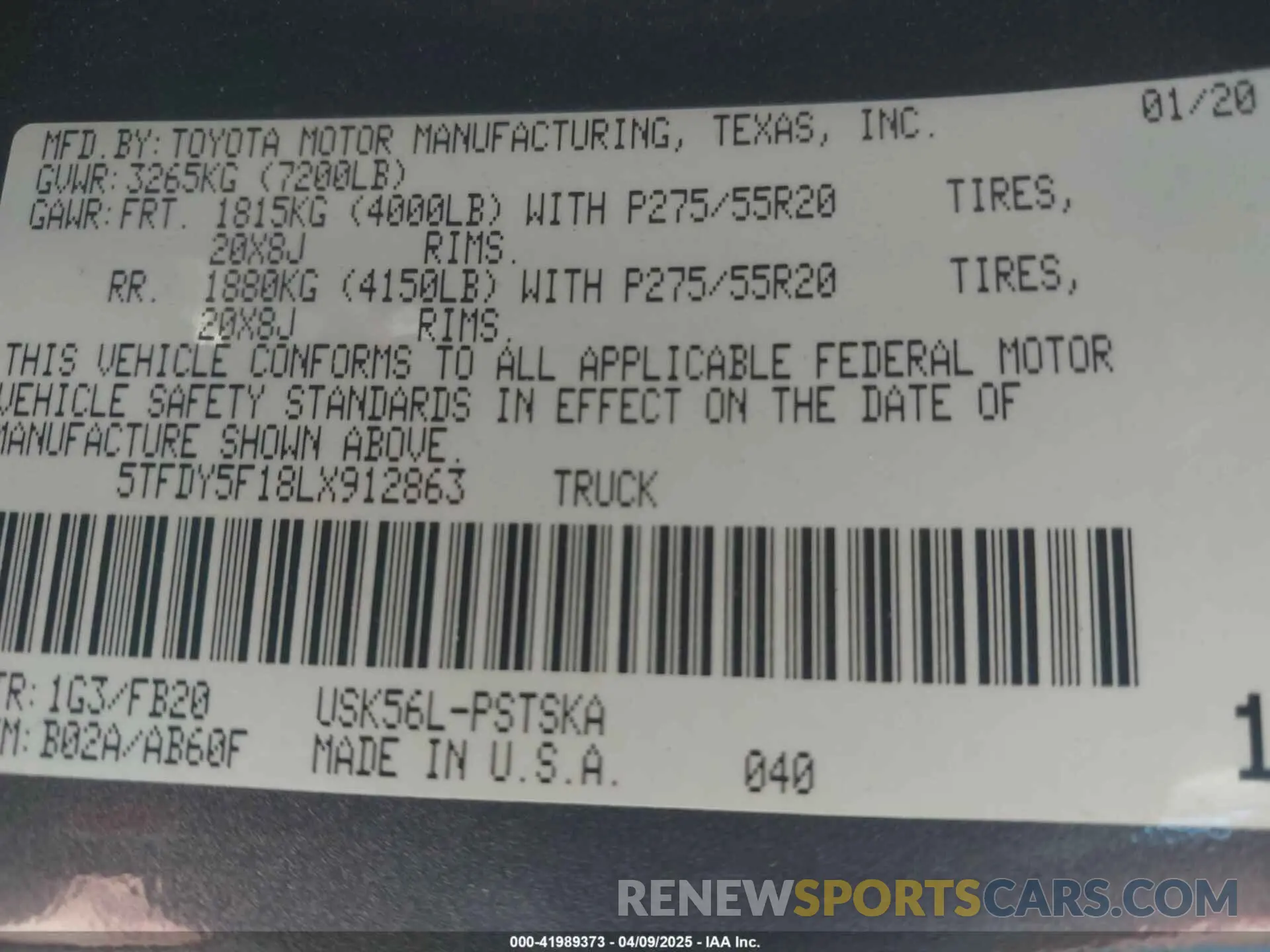9 Photograph of a damaged car 5TFDY5F18LX912863 TOYOTA TUNDRA 2020