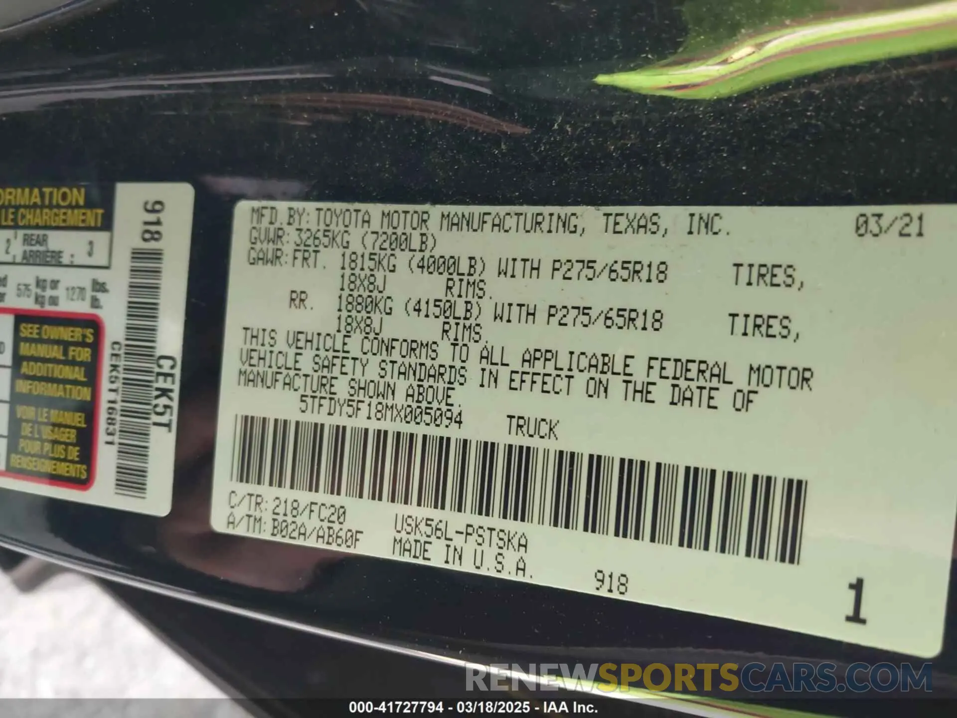 9 Photograph of a damaged car 5TFDY5F18MX005094 TOYOTA TUNDRA 2021