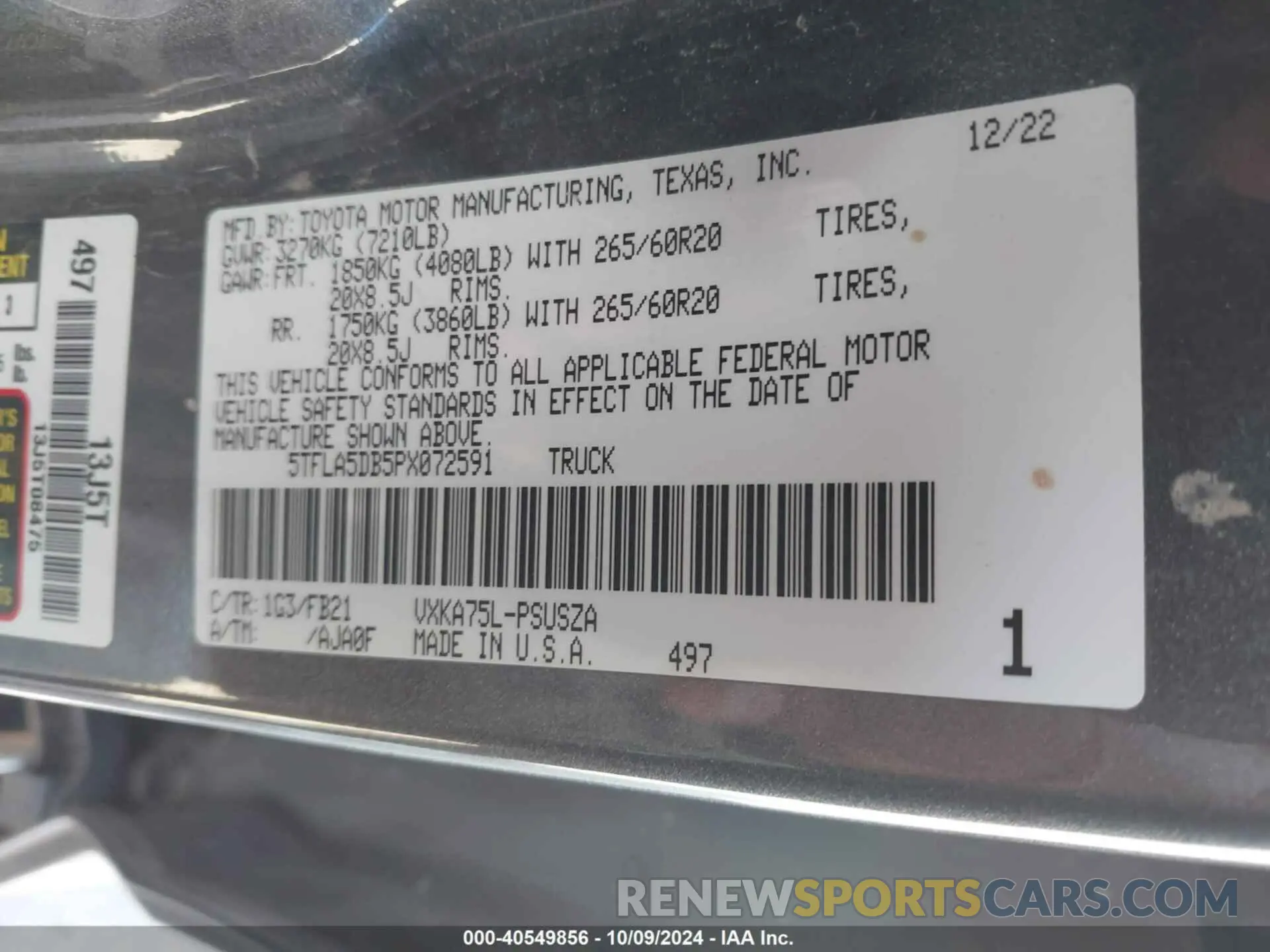 9 Photograph of a damaged car 5TFLA5DB5PX072591 TOYOTA TUNDRA 2023