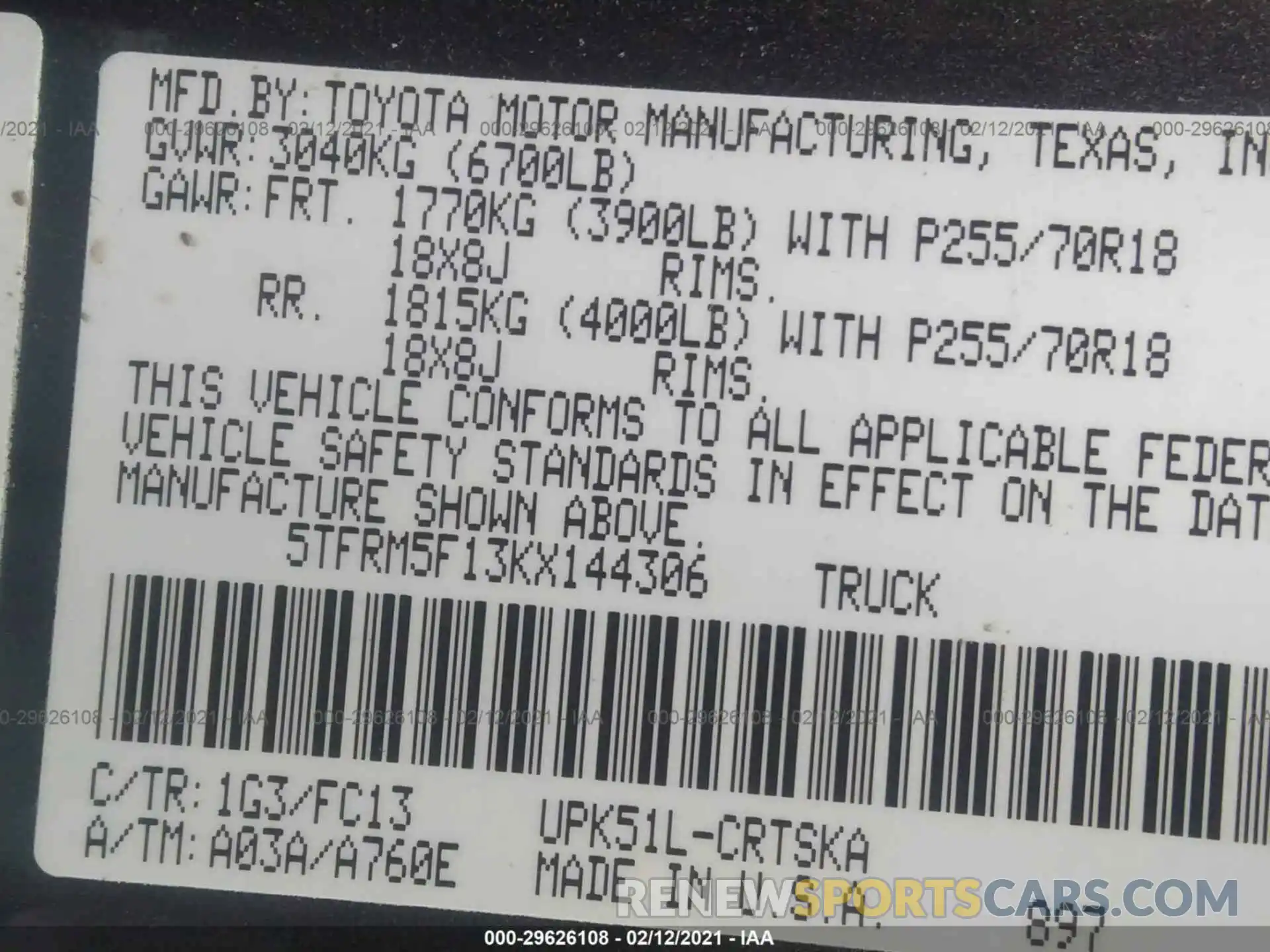 9 Photograph of a damaged car 5TFRM5F13KX144306 TOYOTA TUNDRA 2WD 2019