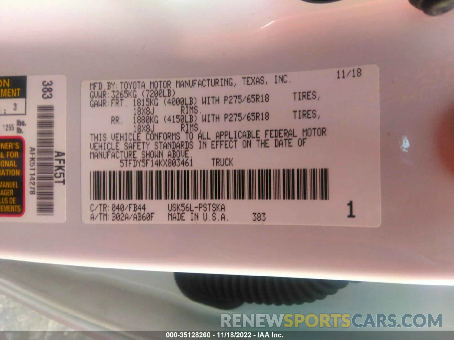 9 Photograph of a damaged car 5TFDY5F14KX803461 TOYOTA TUNDRA 4WD 2019