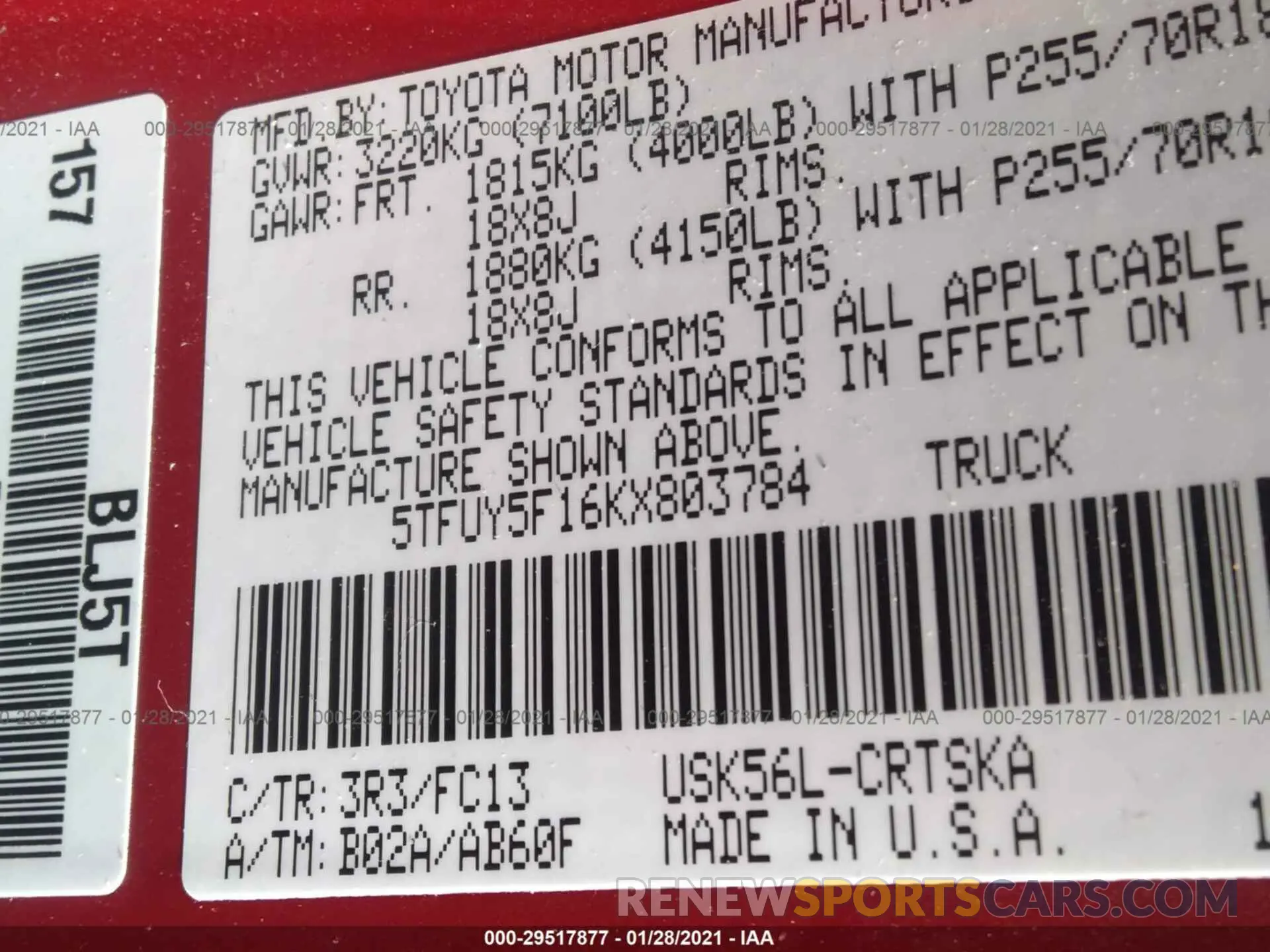 9 Photograph of a damaged car 5TFUY5F16KX803784 TOYOTA TUNDRA 4WD 2019