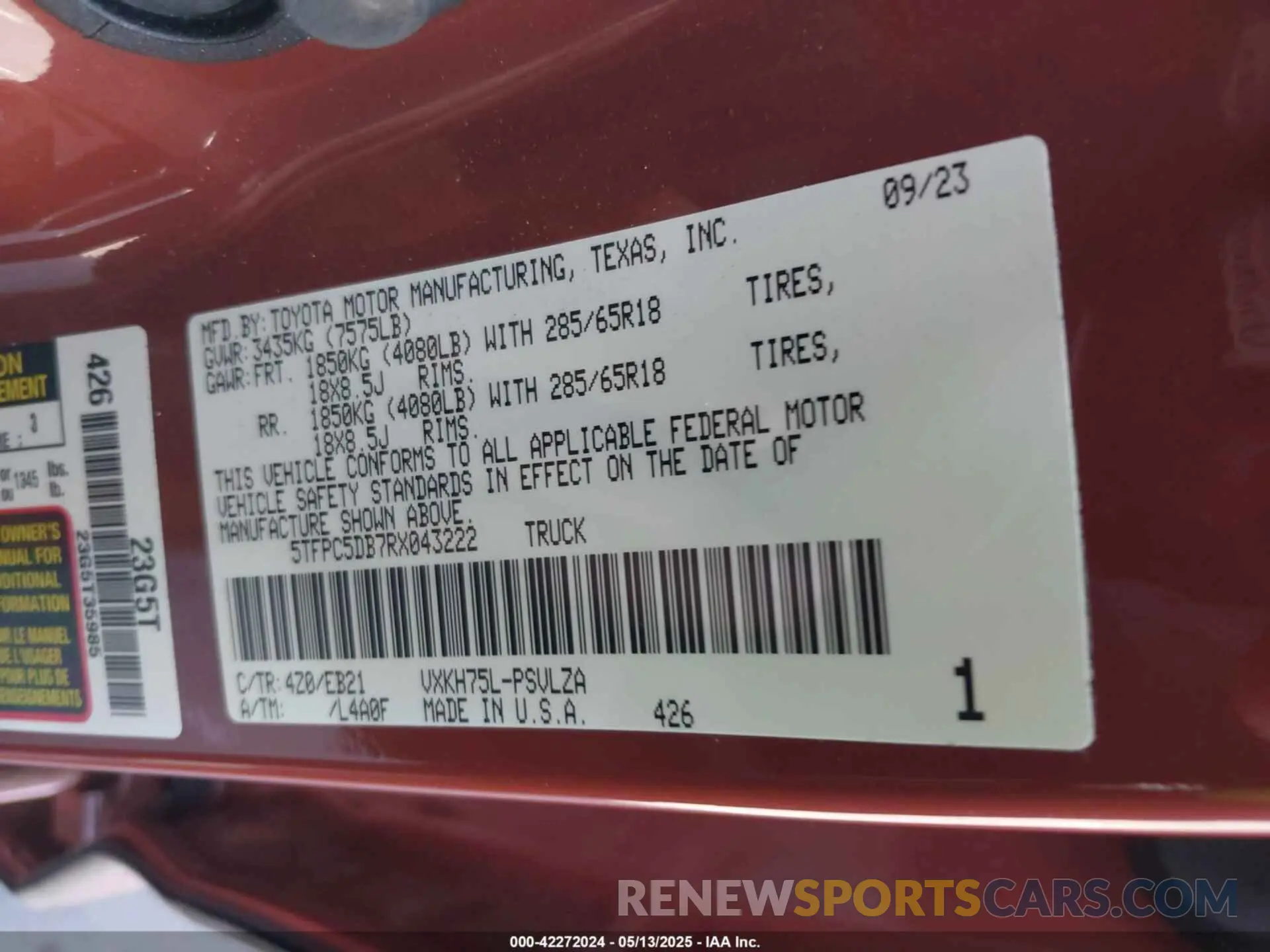 9 Photograph of a damaged car 5TFPC5DB7RX043222 TOYOTA TUNDRA HYBRID 2024