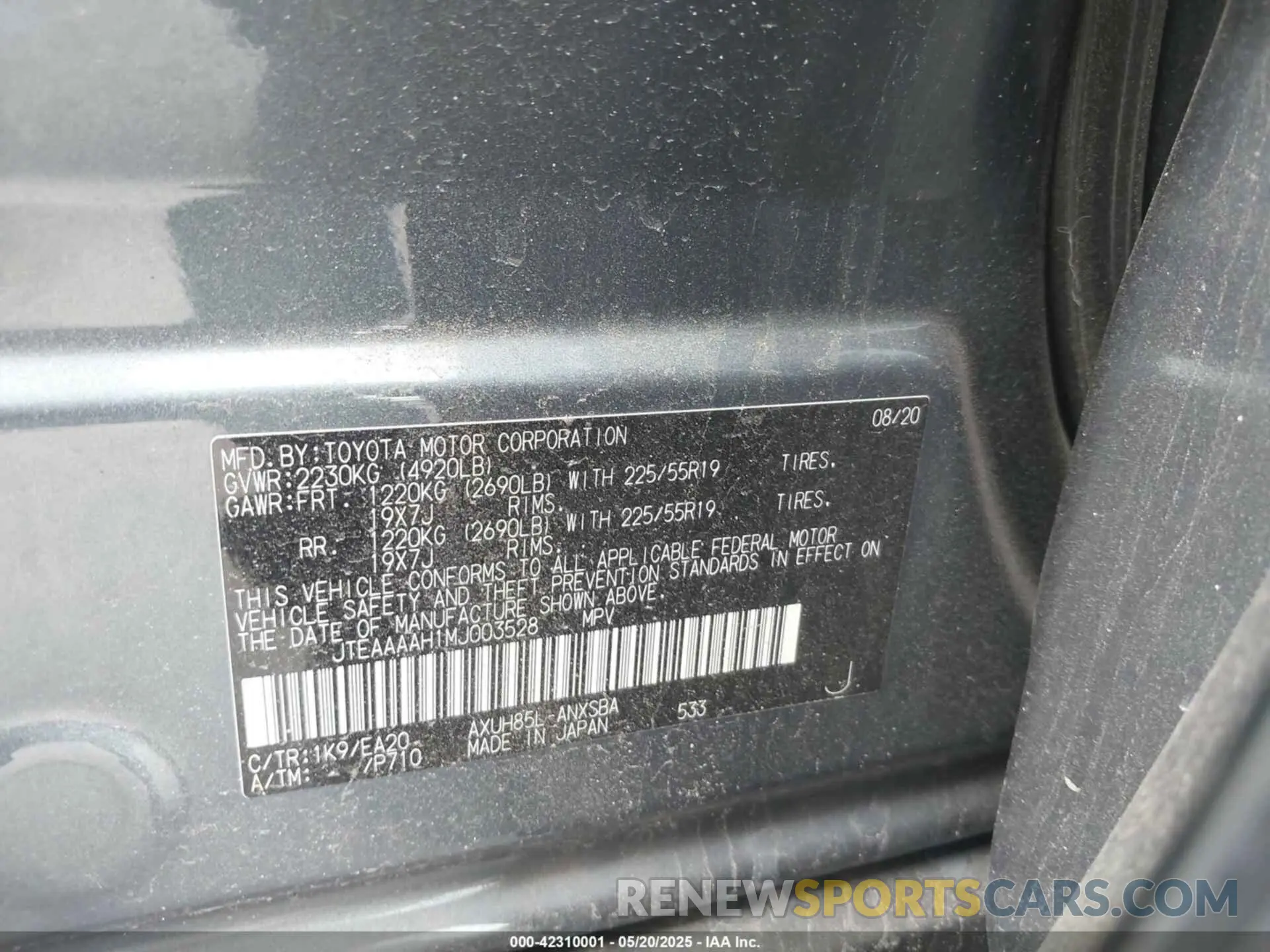 9 Photograph of a damaged car JTEAAAAH1MJ003528 TOYOTA VENZA 2021