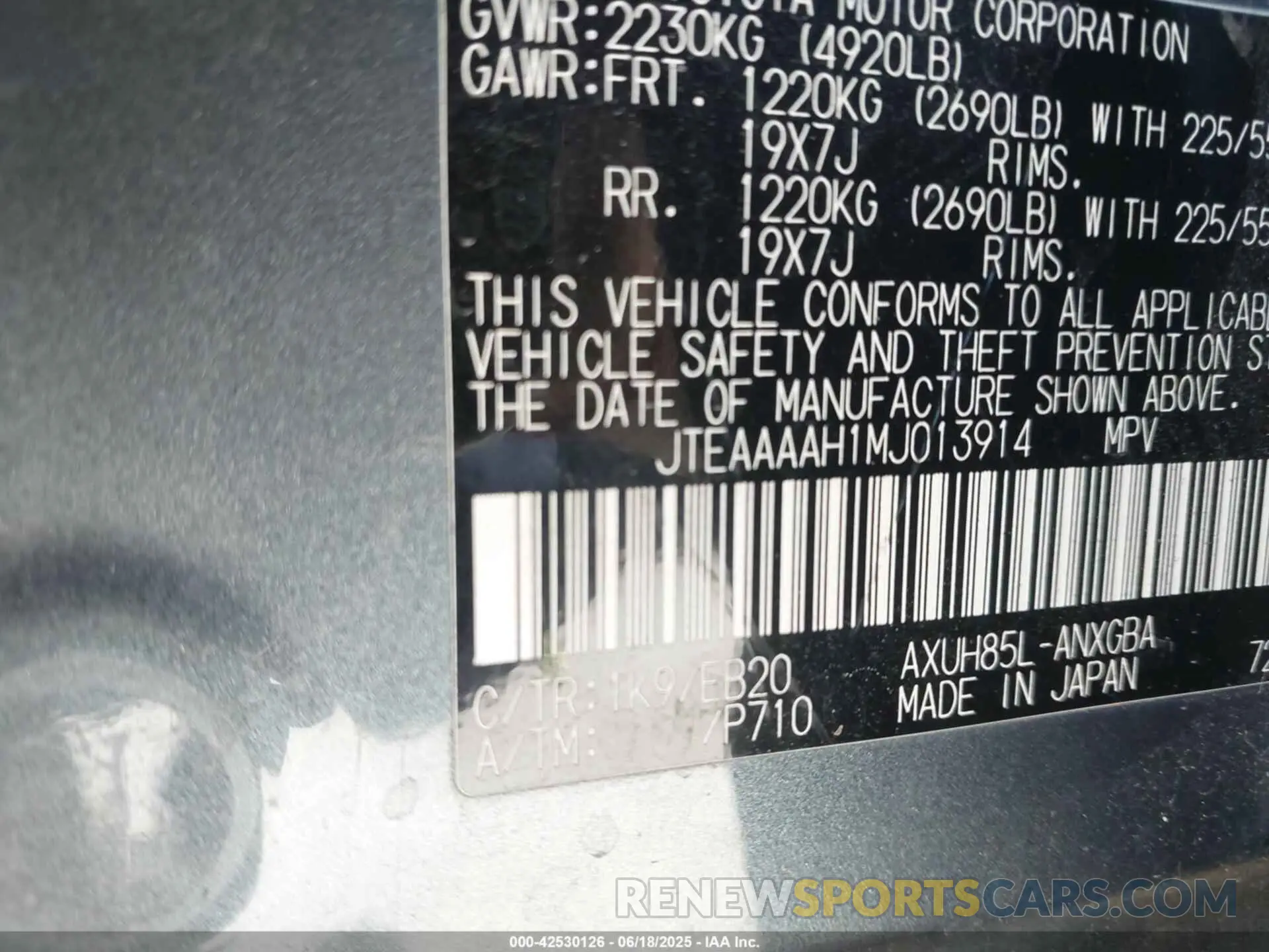9 Photograph of a damaged car JTEAAAAH1MJ013914 TOYOTA VENZA 2021