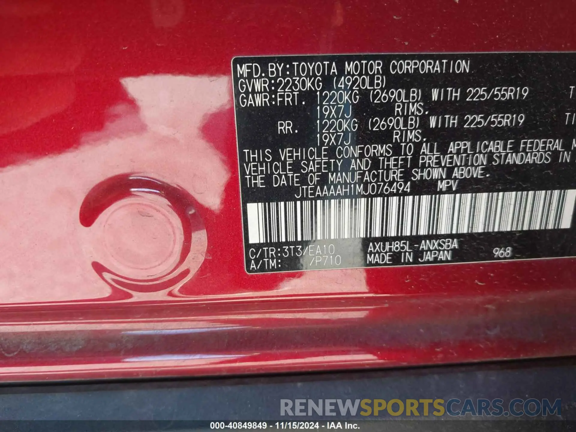 9 Photograph of a damaged car JTEAAAAH1MJ076494 TOYOTA VENZA 2021