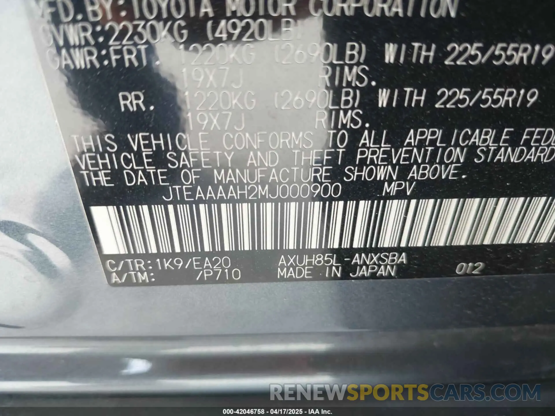 9 Photograph of a damaged car JTEAAAAH2MJ000900 TOYOTA VENZA 2021