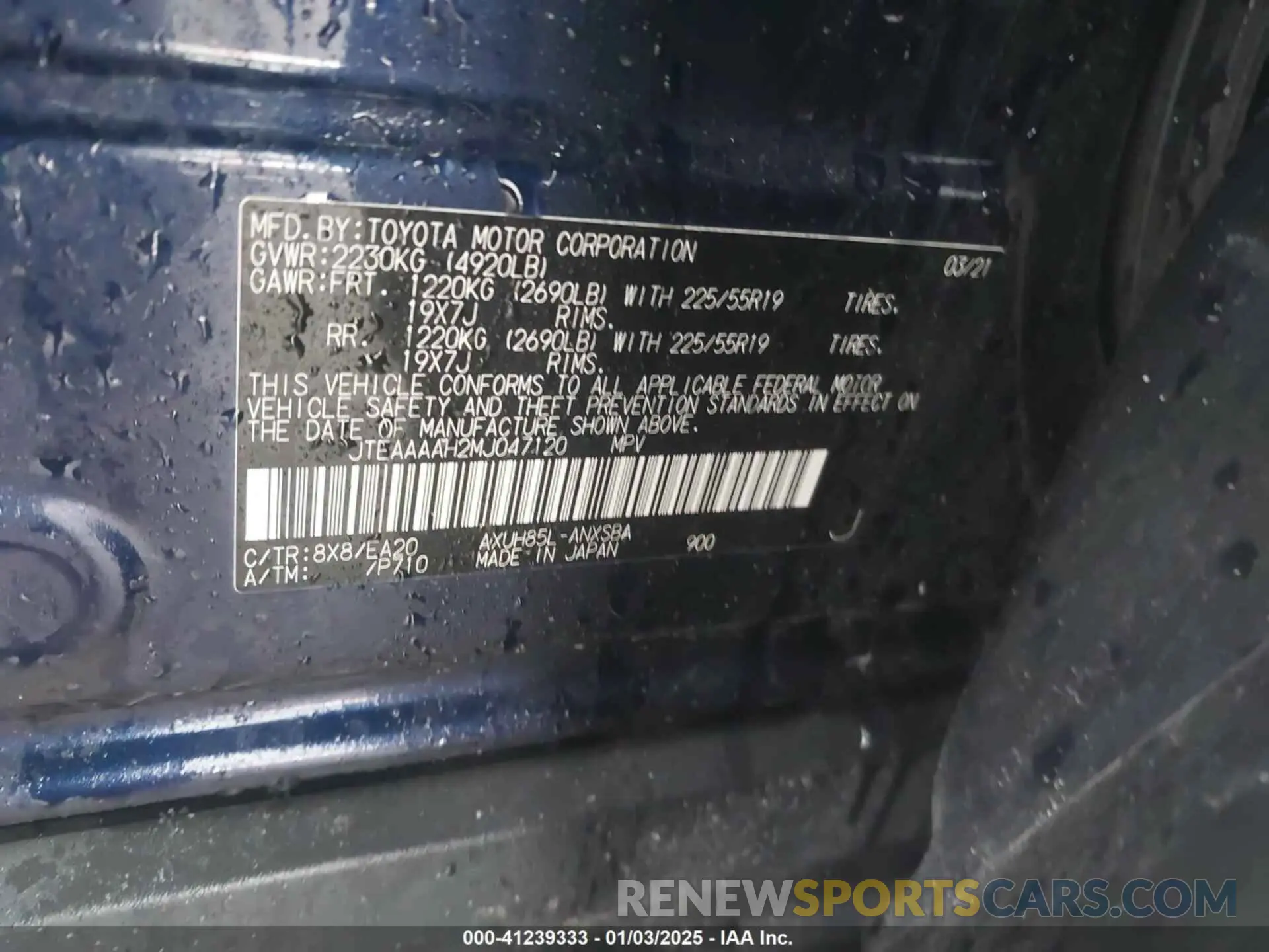 9 Photograph of a damaged car JTEAAAAH2MJ047120 TOYOTA VENZA 2021