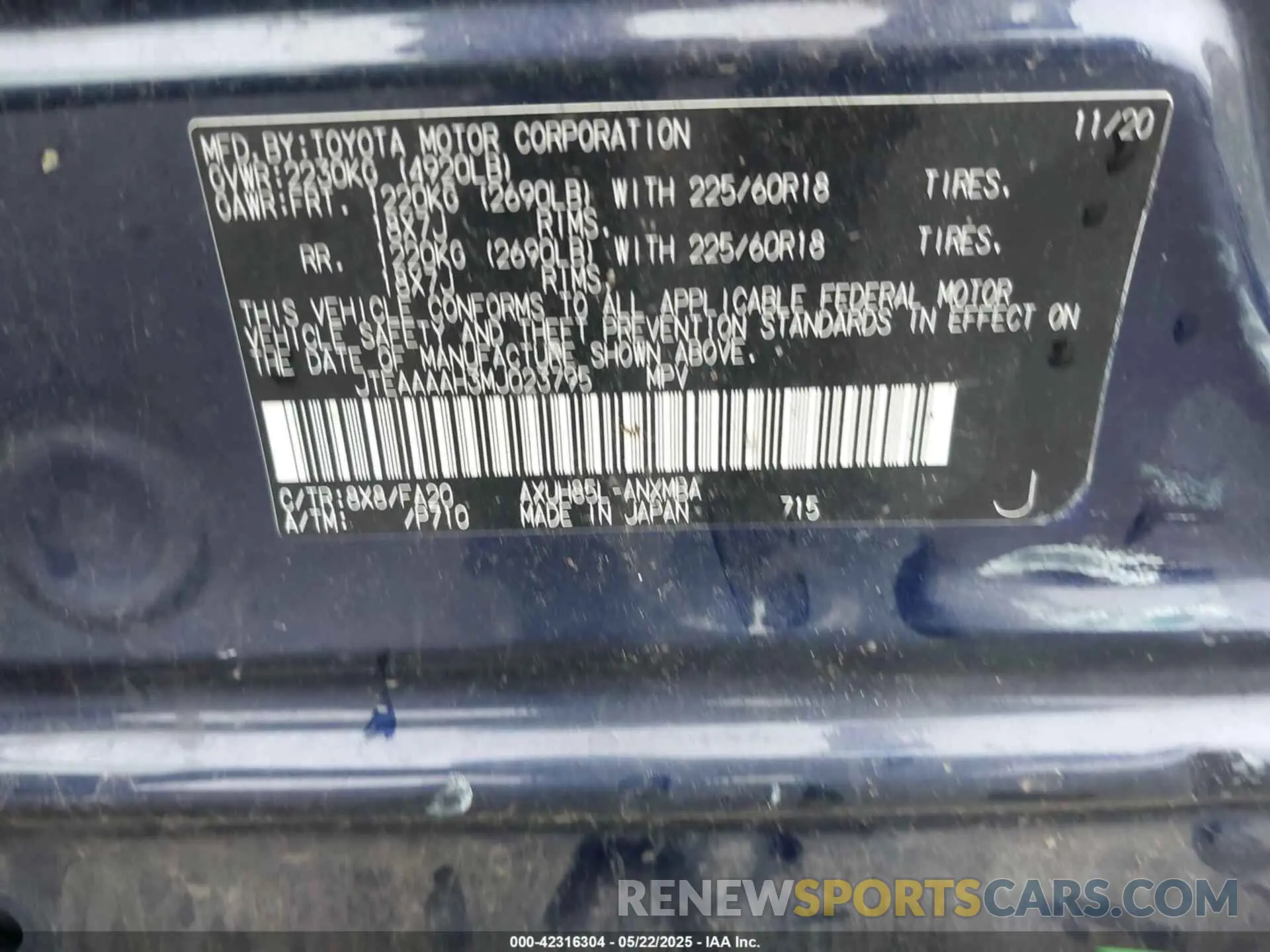 9 Photograph of a damaged car JTEAAAAH3MJ023795 TOYOTA VENZA 2021