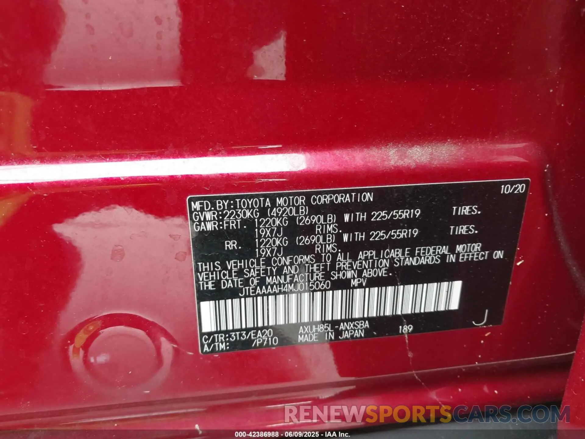 9 Photograph of a damaged car JTEAAAAH4MJ015060 TOYOTA VENZA 2021