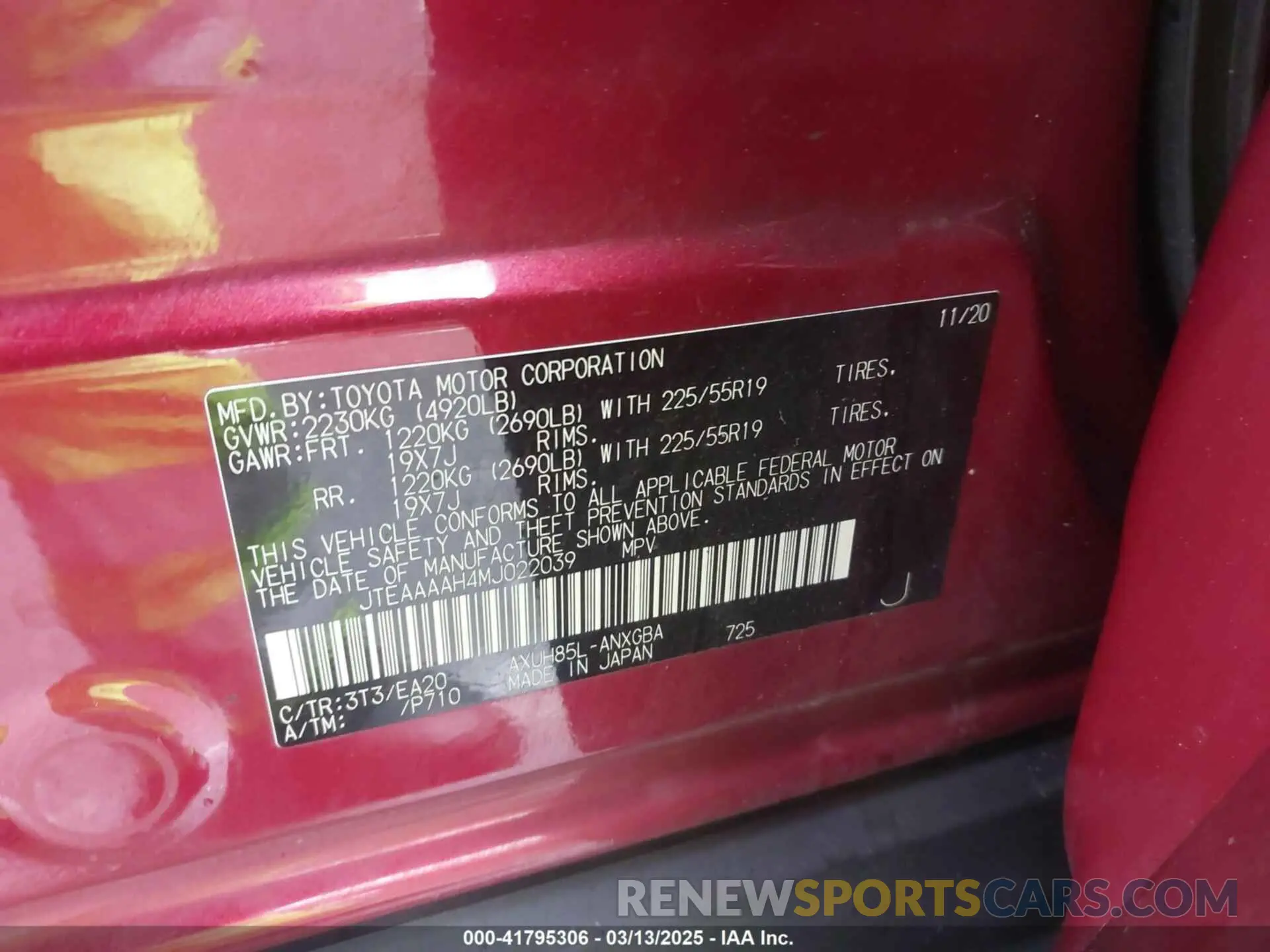 9 Photograph of a damaged car JTEAAAAH4MJ022039 TOYOTA VENZA 2021
