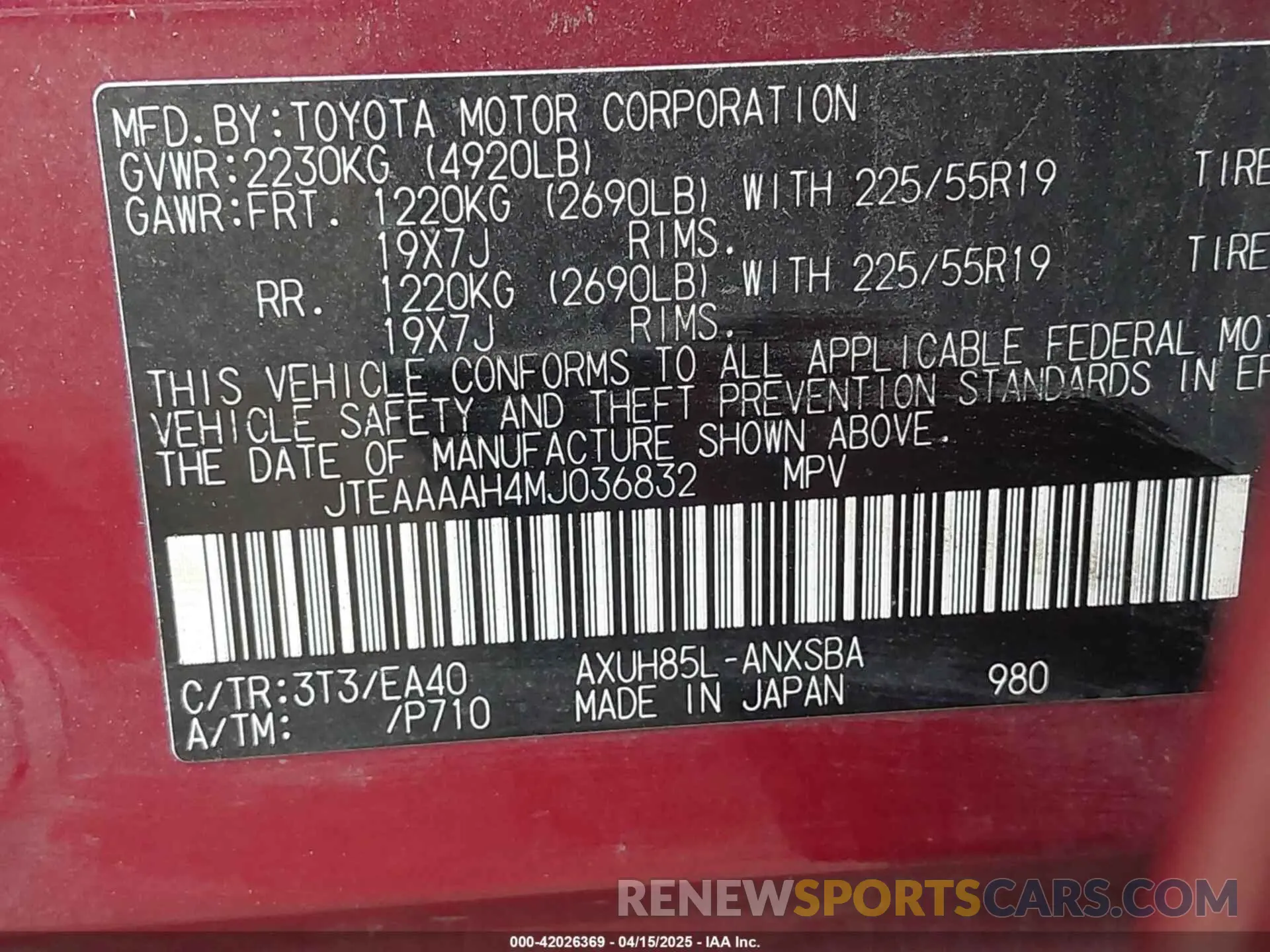 9 Photograph of a damaged car JTEAAAAH4MJ036832 TOYOTA VENZA 2021