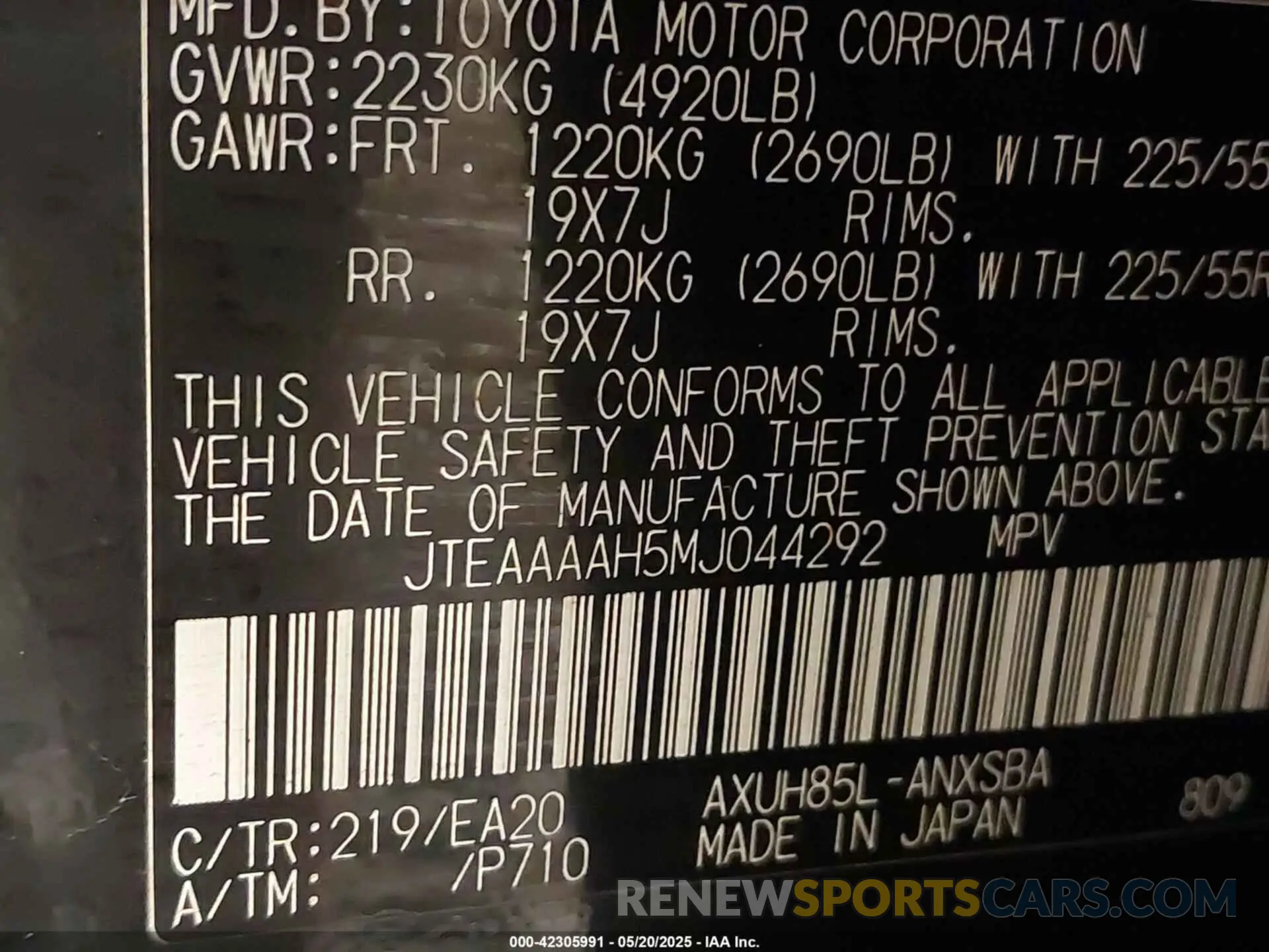 9 Photograph of a damaged car JTEAAAAH5MJ044292 TOYOTA VENZA 2021