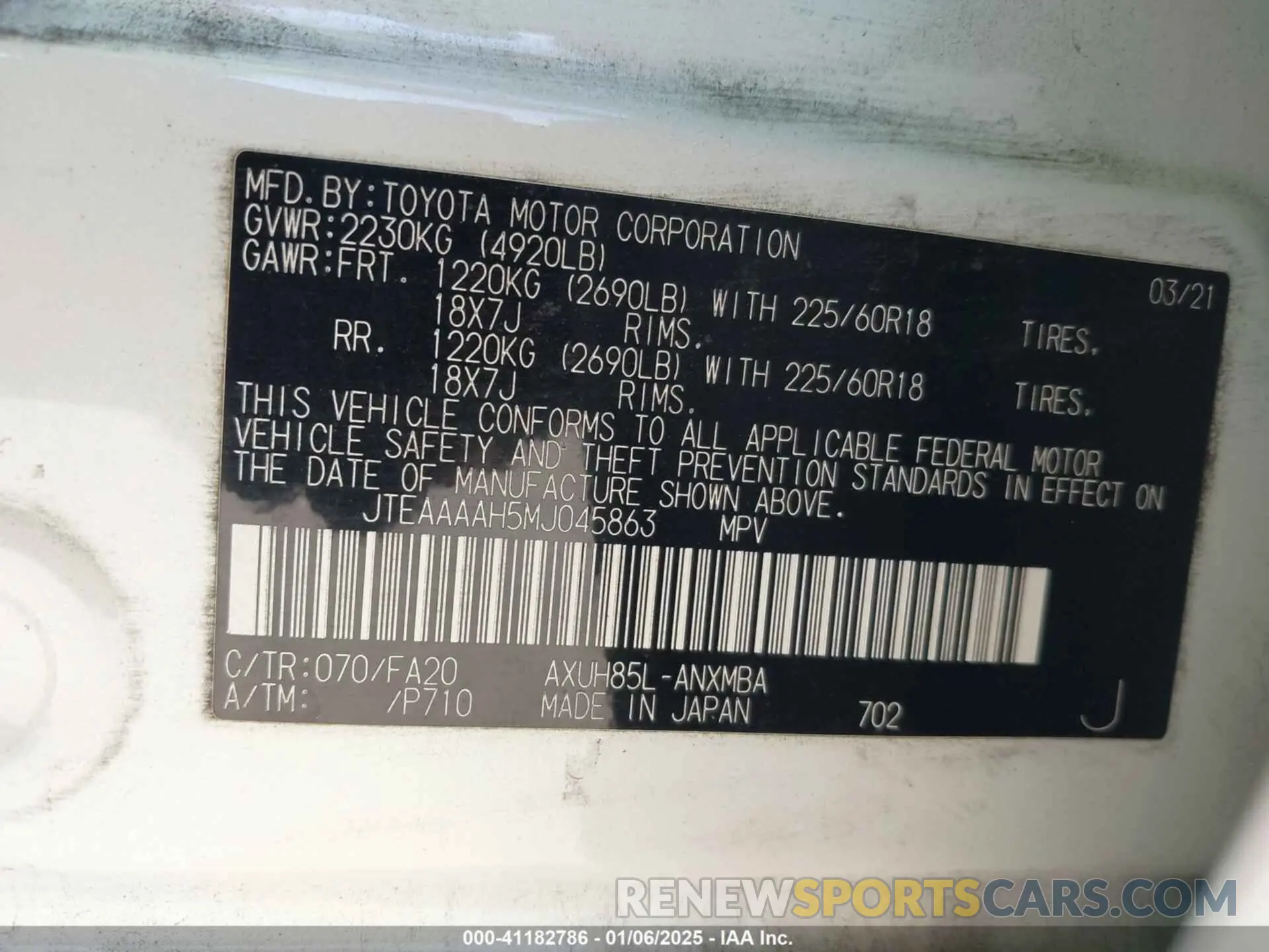 9 Photograph of a damaged car JTEAAAAH5MJ045863 TOYOTA VENZA 2021