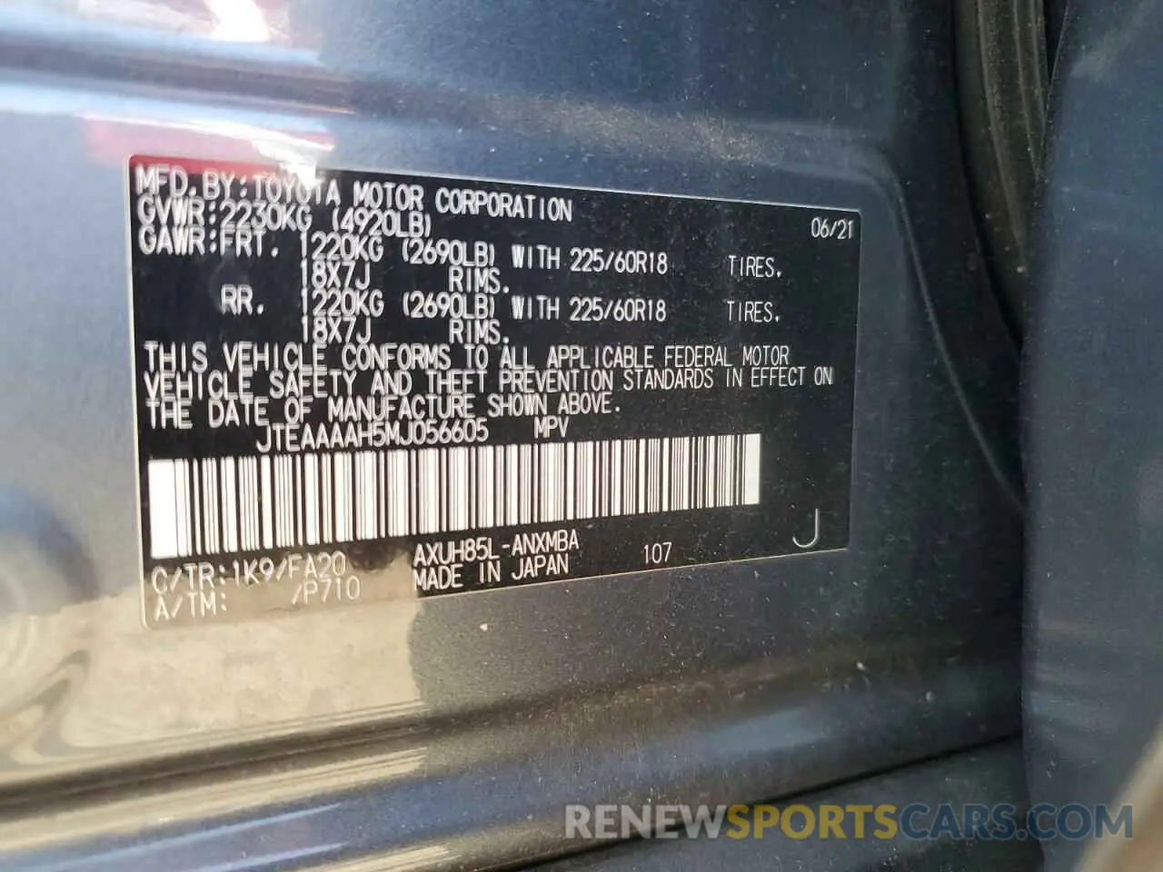 13 Photograph of a damaged car JTEAAAAH5MJ056605 TOYOTA VENZA 2021