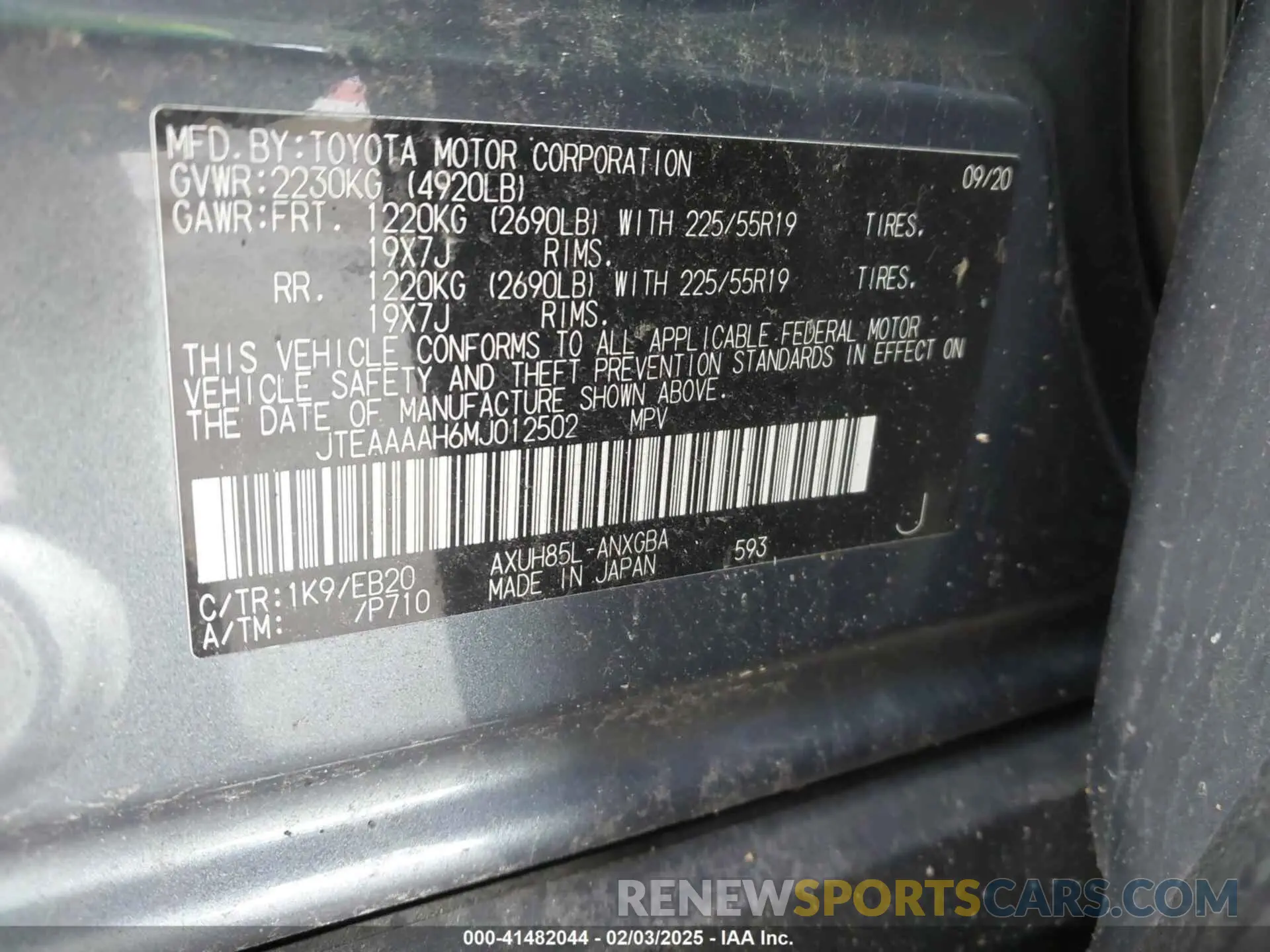 9 Photograph of a damaged car JTEAAAAH6MJ012502 TOYOTA VENZA 2021