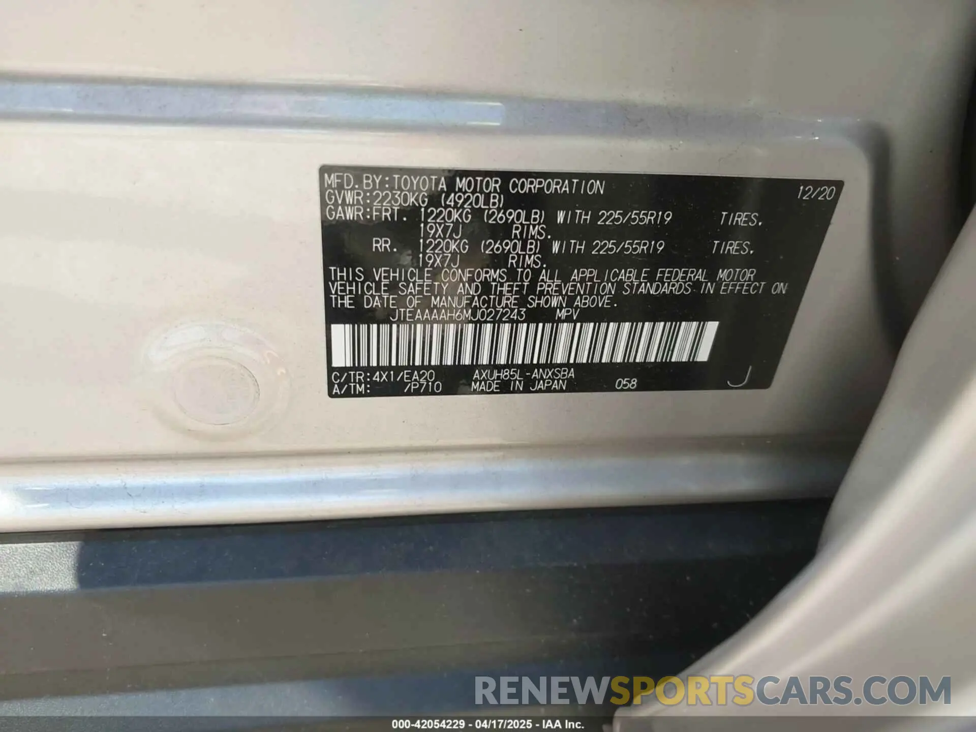 9 Photograph of a damaged car JTEAAAAH6MJ027243 TOYOTA VENZA 2021