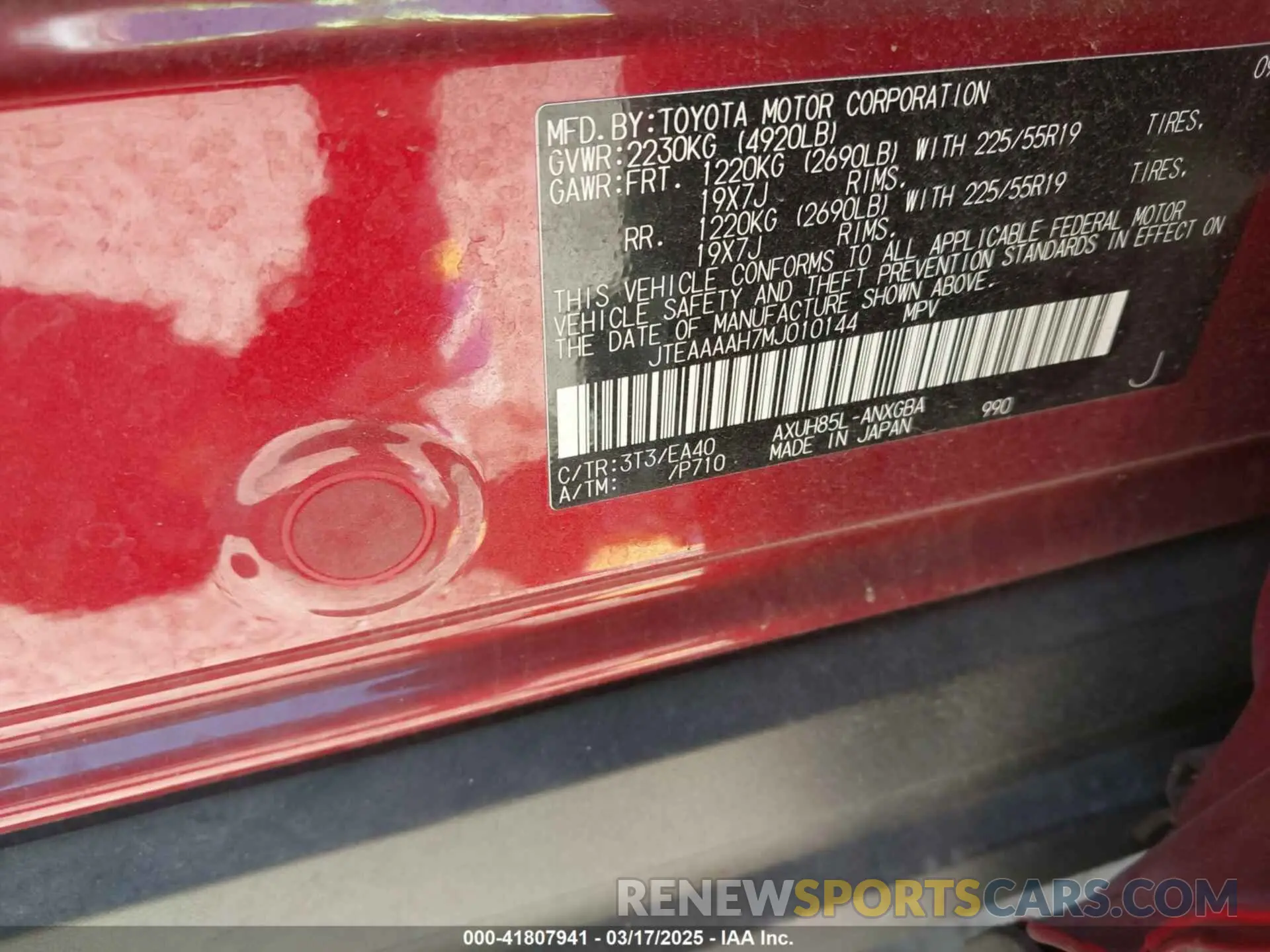 9 Photograph of a damaged car JTEAAAAH7MJ010144 TOYOTA VENZA 2021